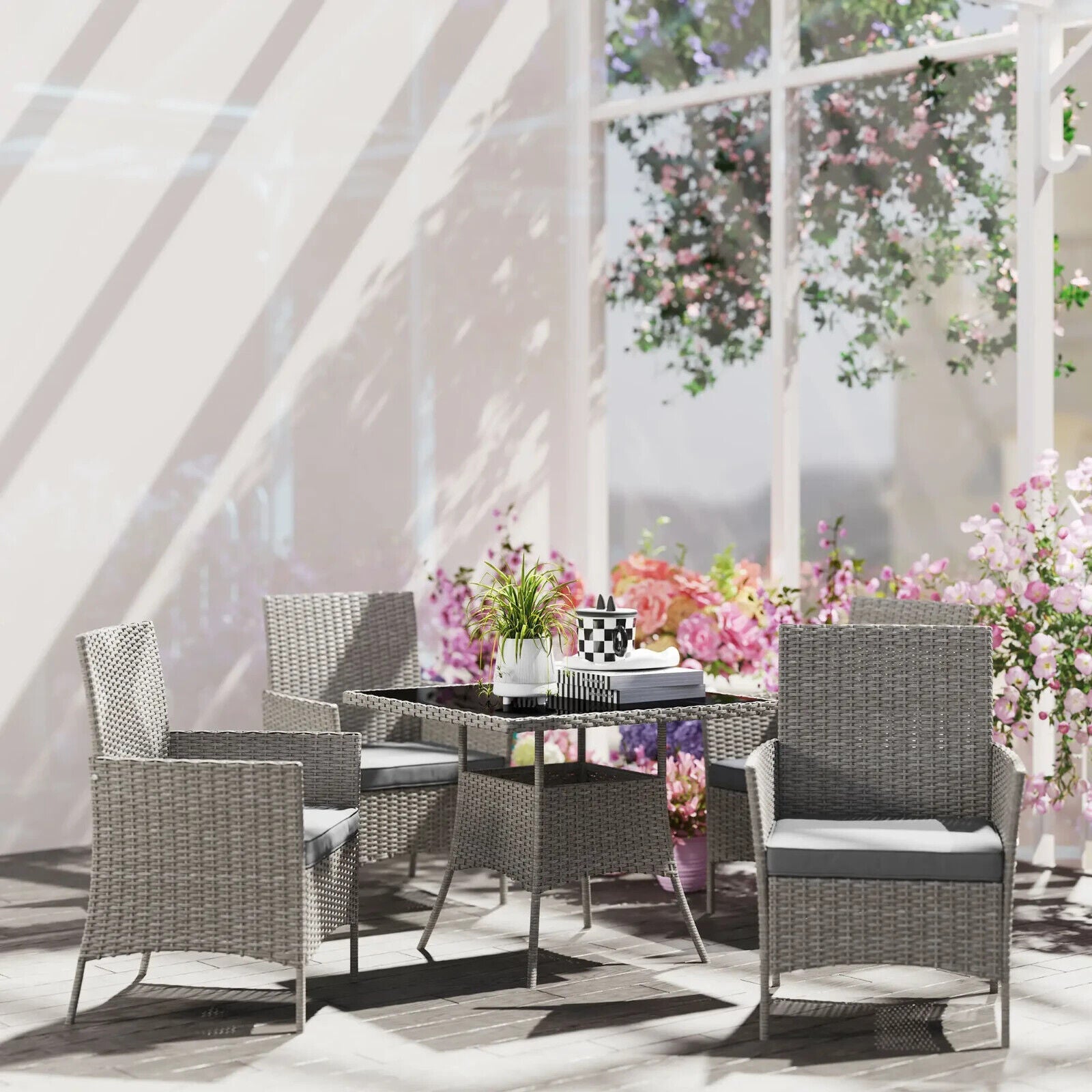 5 Piece Rattan Dining Set Outdoor Garden Furniture Patio Table and Chairs - Home and Garden Furniture Shop - #rustic - furniture#