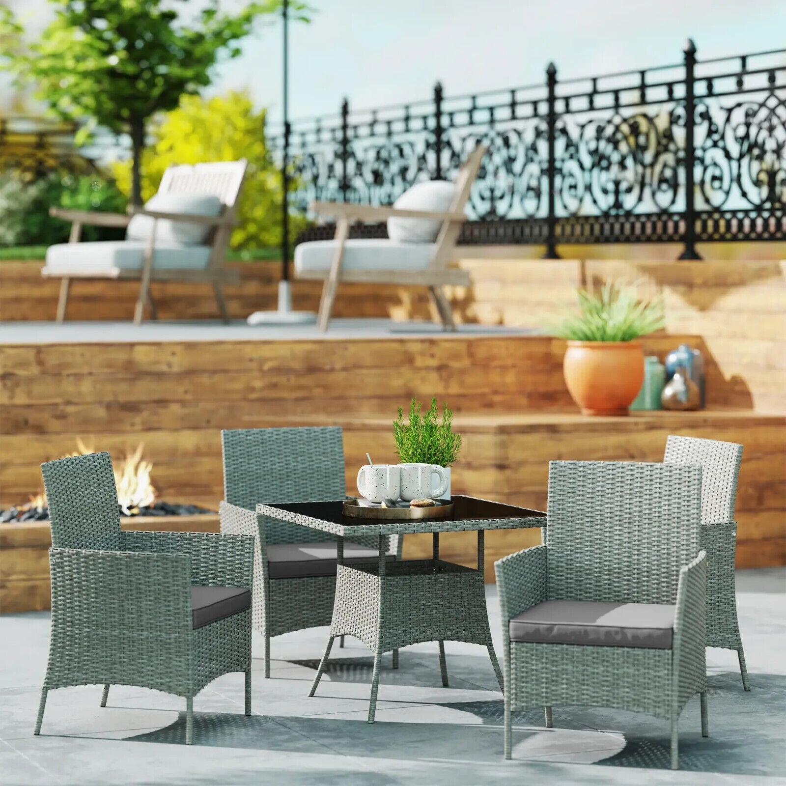 5 Piece Rattan Dining Set Outdoor Garden Furniture Patio Table and Chairs - Home and Garden Furniture Shop - #rustic - furniture#