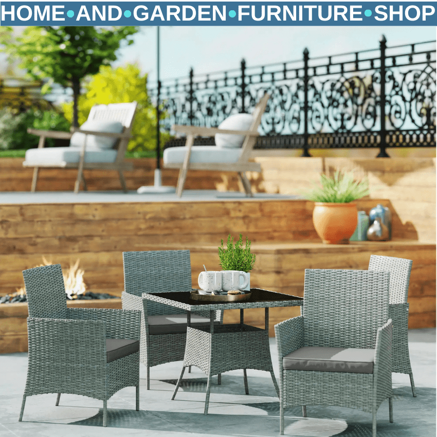 5 Piece Rattan Dining Set Outdoor Garden Furniture Patio Table and Chairs - Home and Garden Furniture Shop - #rustic - furniture#