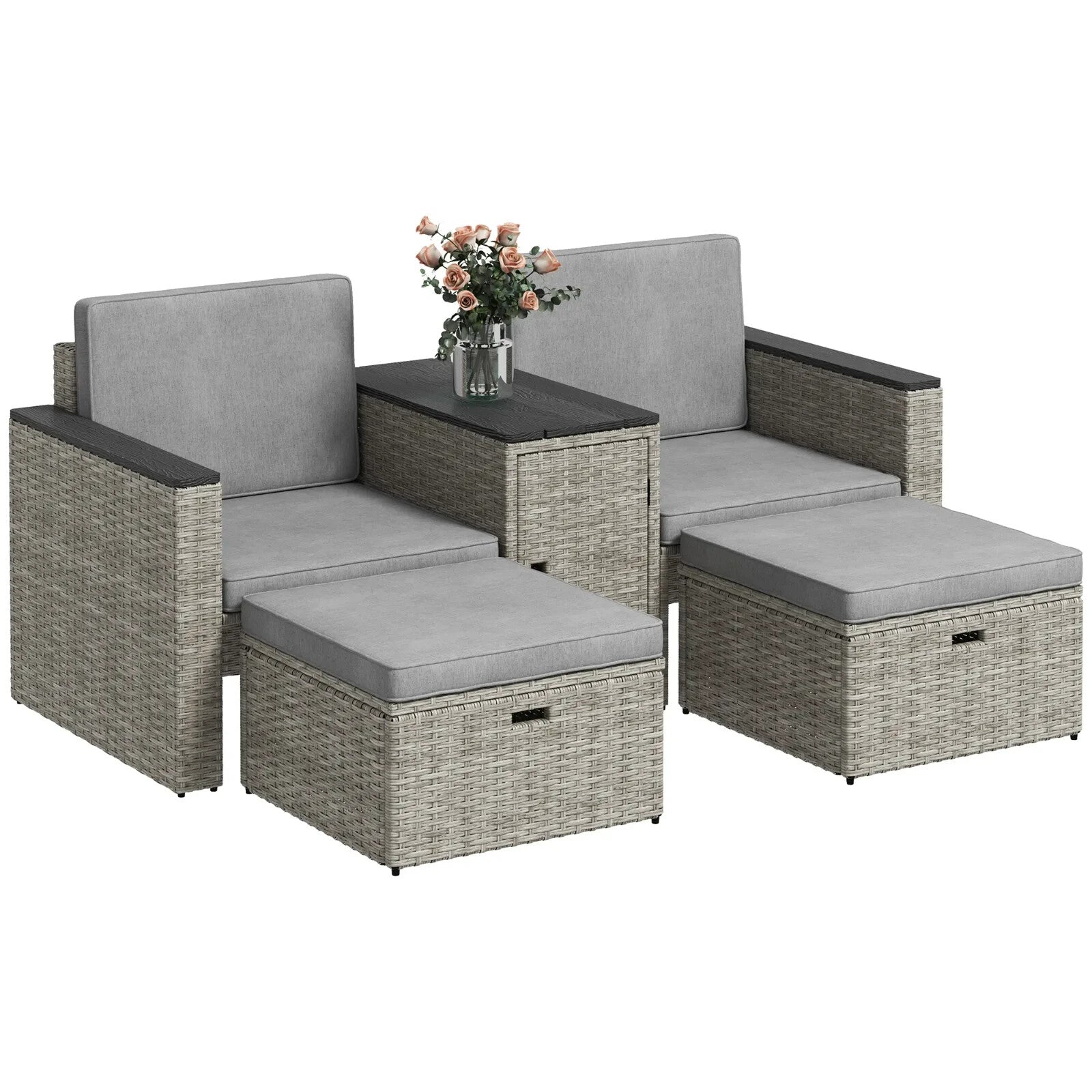 5 Piece Rattan Garden Furniture Conversation Set w/ Footstools and Storage Table - Home and Garden Furniture Shop - rustic - furniture