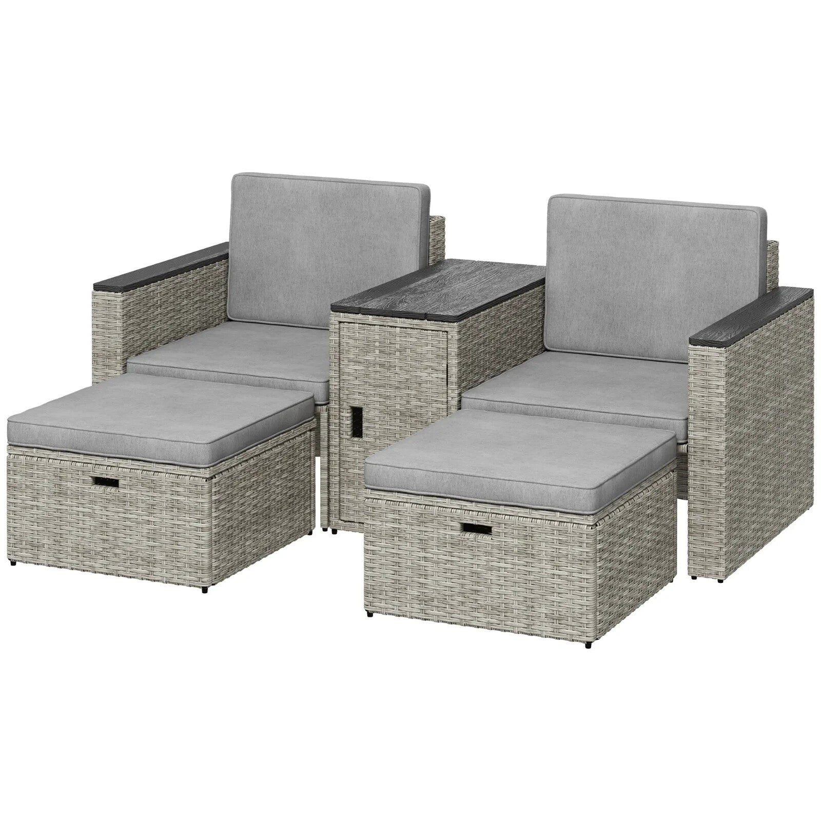 5 Piece Rattan Garden Furniture Conversation Set w/ Footstools and Storage Table - Home and Garden Furniture Shop - rustic - furniture