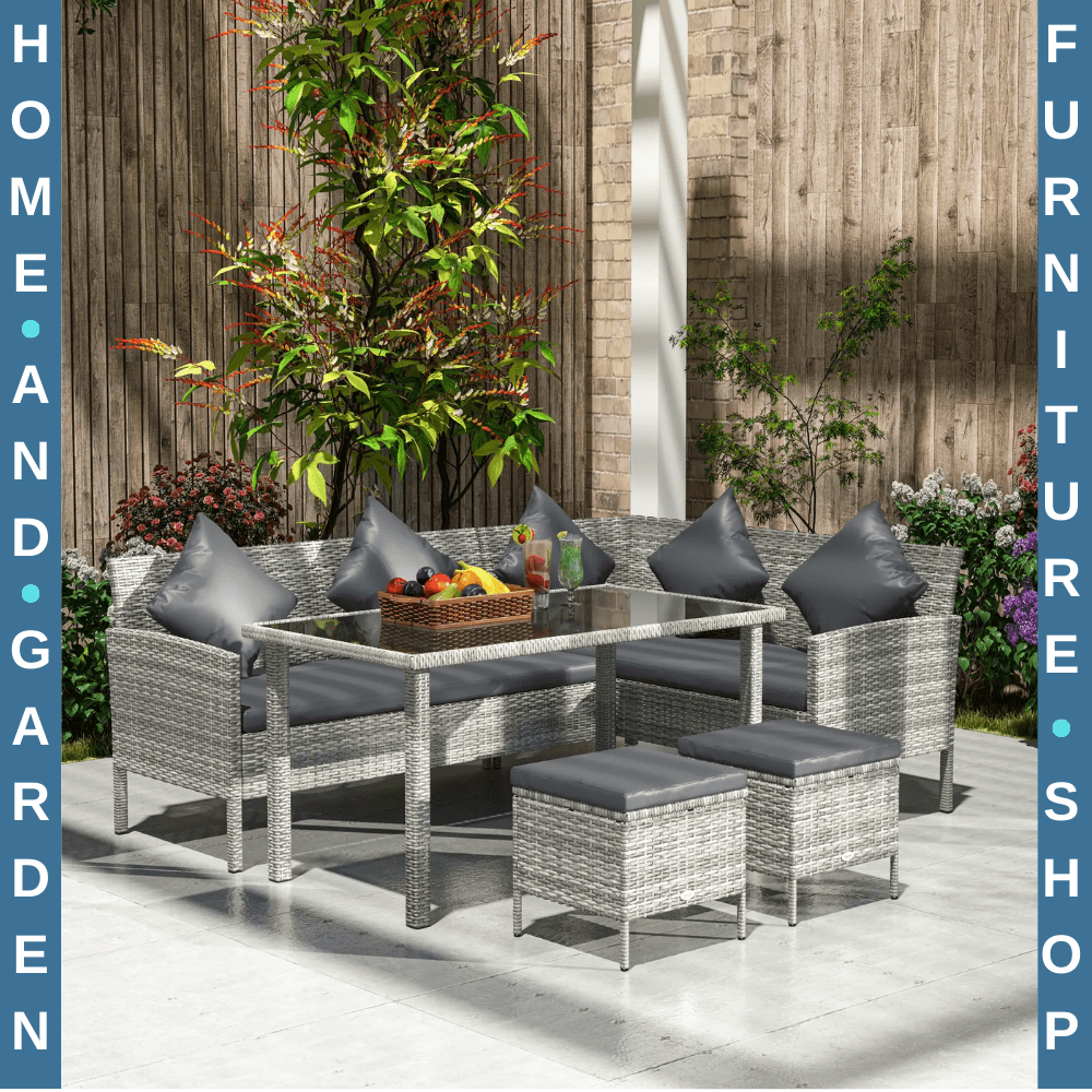 5 Piece Rattan Garden Furniture Set 6 Seater Corner Sofa Outdoor Dining Grey - Home and Garden Furniture Shop - rustic - furniture