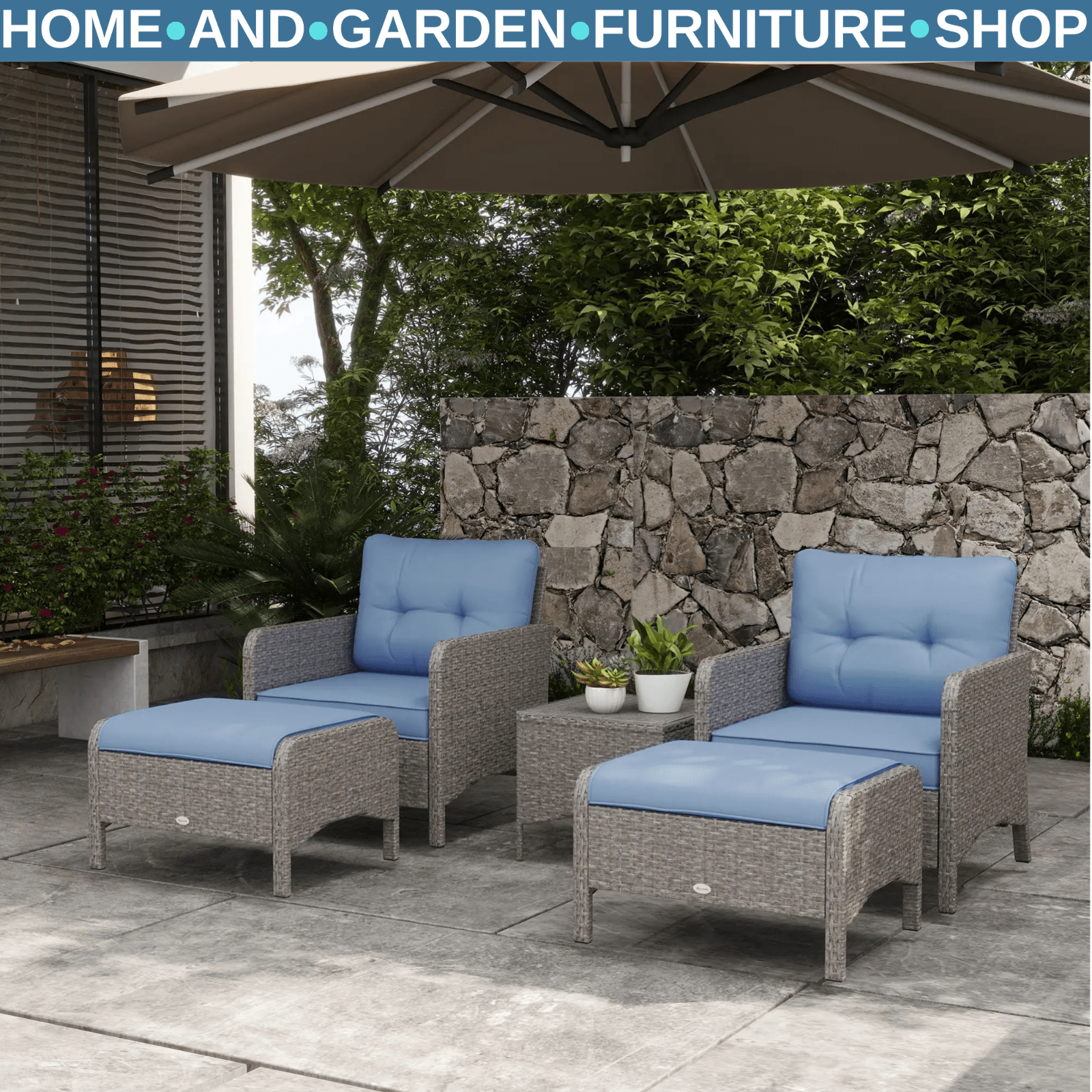5 Piece Rattan Garden Furniture Set Outdoor Sofa with Chairs Stools and Table - Home and Garden Furniture Shop - rustic - furniture
