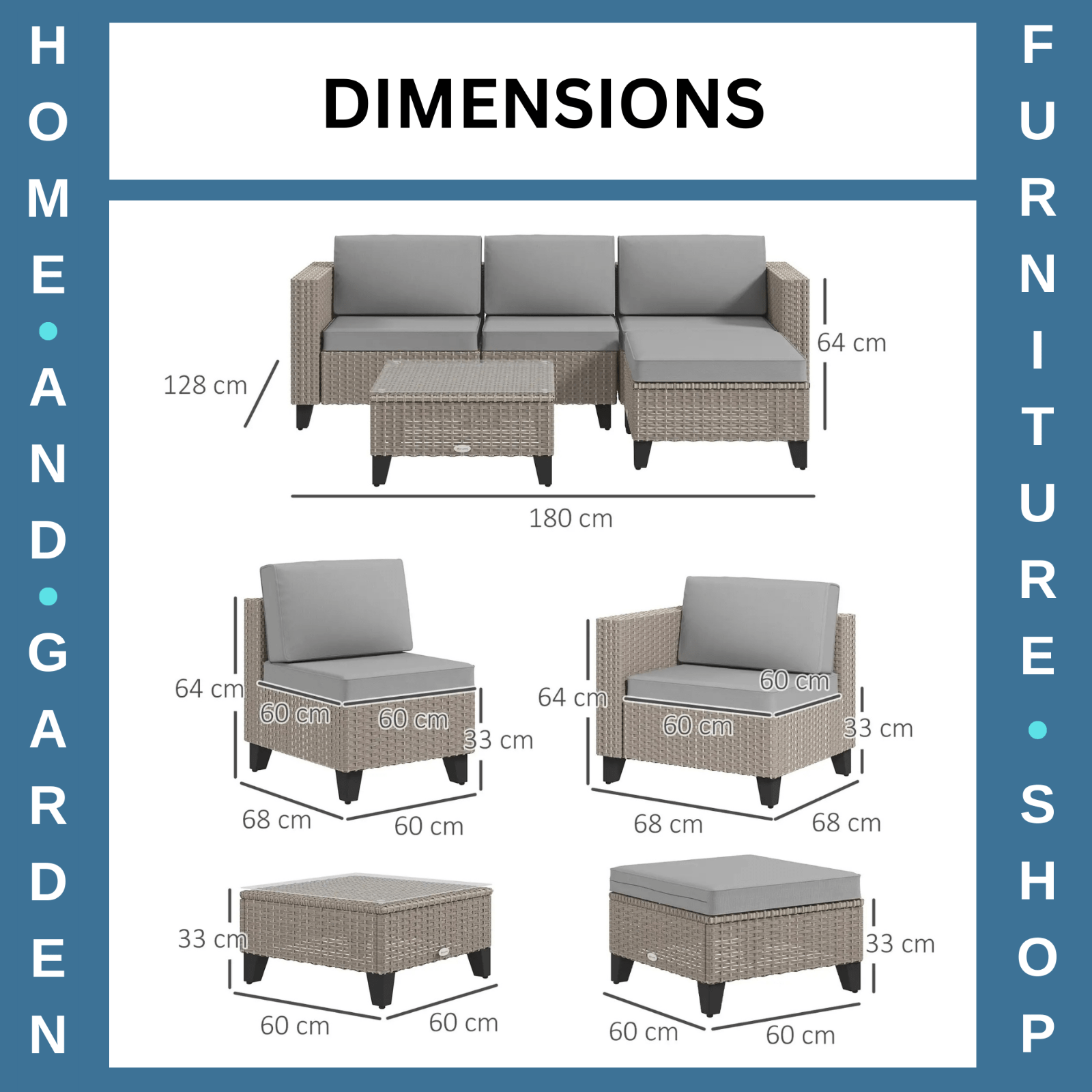 5 Piece Rattan Garden Furniture Set with Corner Sofa Table & Footstools Outdoor - Home and Garden Furniture Shop - rustic - furniture