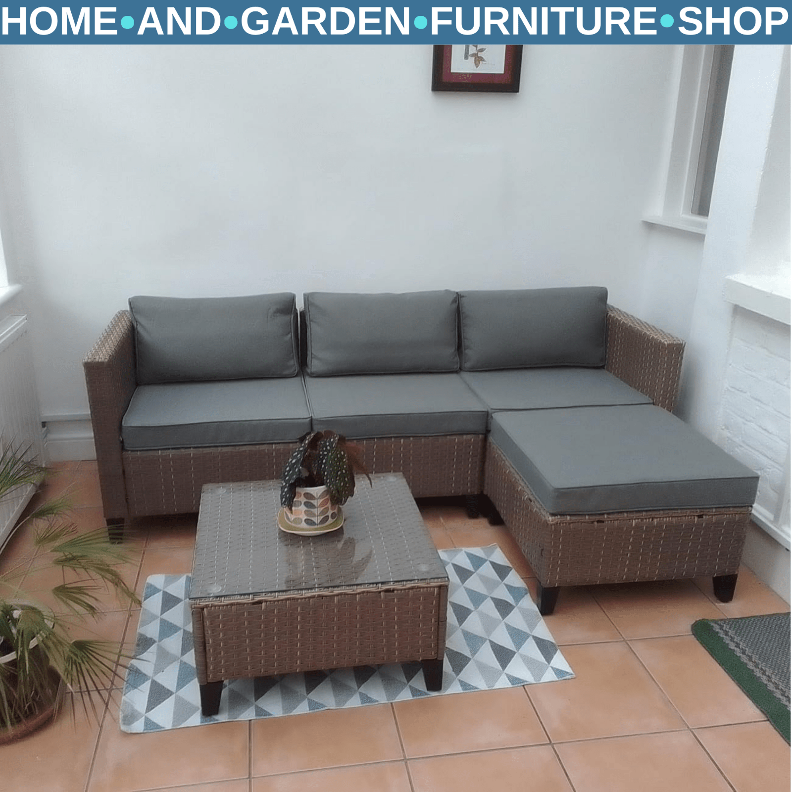 5 Piece Rattan Garden Furniture Set with Corner Sofa Table & Footstools Outdoor - Home and Garden Furniture Shop - rustic - furniture