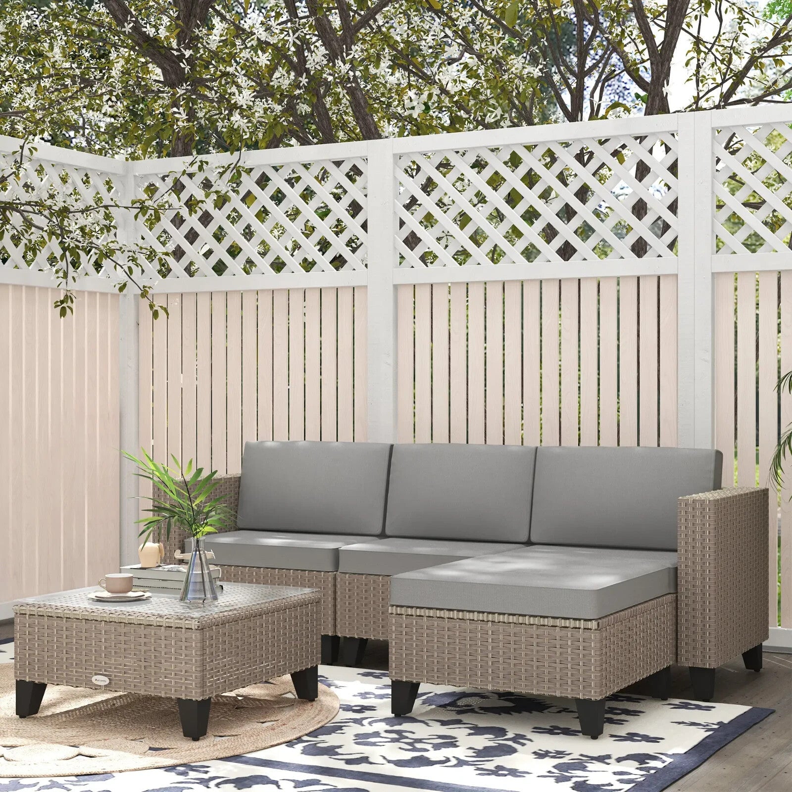 5 Piece Rattan Garden Furniture Set with Corner Sofa Table & Footstools Outdoor - Home and Garden Furniture Shop - rustic - furniture