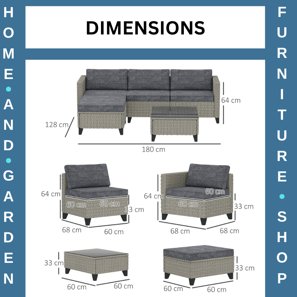 5 Piece Rattan Patio Furniture Set with Corner Sofa Footstools & Table Dark Grey - Home and Garden Furniture Shop - #rustic - furniture#