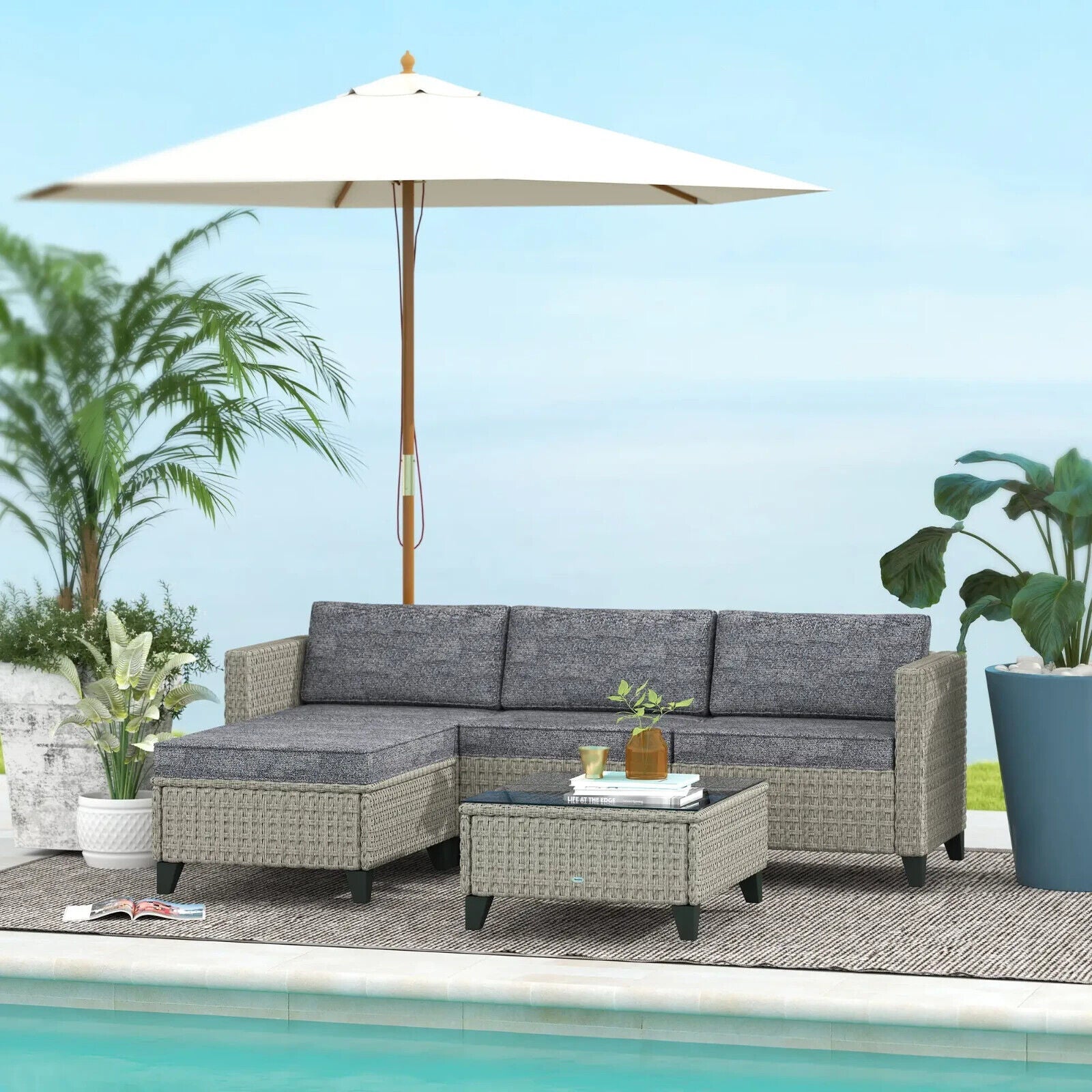 5 Piece Rattan Patio Furniture Set with Corner Sofa Footstools & Table Dark Grey - Home and Garden Furniture Shop - #rustic - furniture#