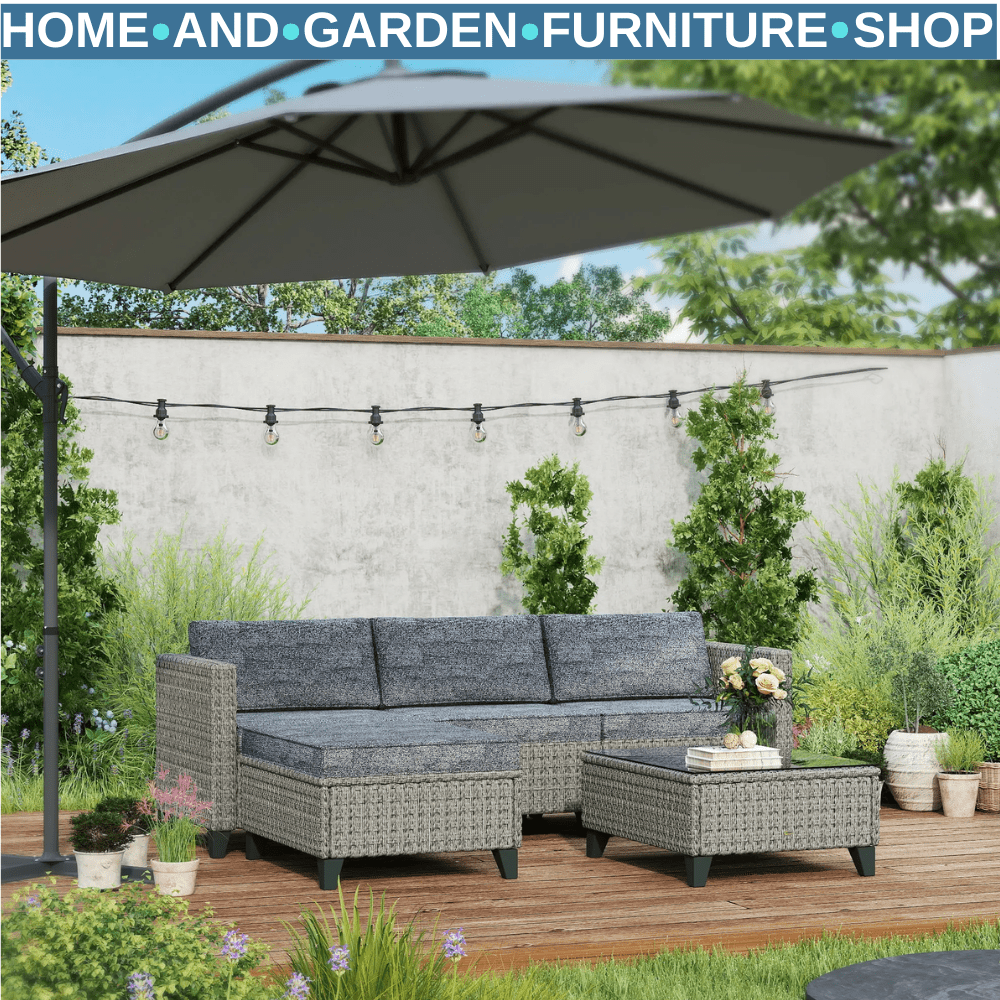 5 Piece Rattan Patio Furniture Set with Corner Sofa Footstools & Table Dark Grey - Home and Garden Furniture Shop - #rustic - furniture#
