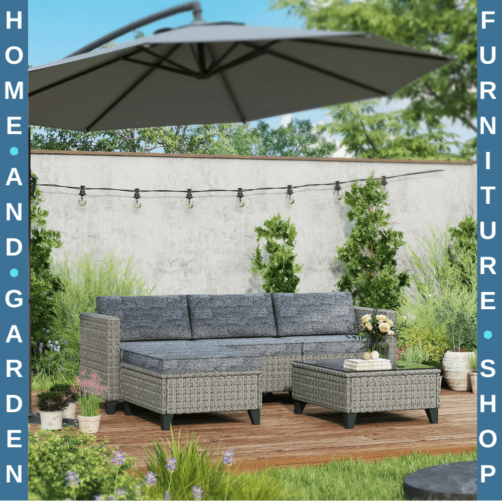 5 Piece Rattan Patio Furniture Set with Corner Sofa Footstools & Table Dark Grey - Home and Garden Furniture Shop - #rustic - furniture#