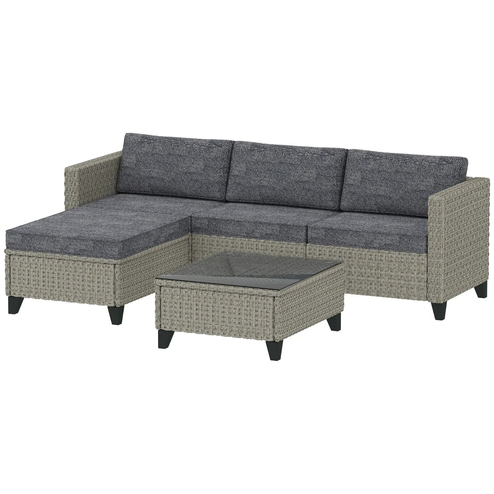 5 Piece Rattan Patio Furniture Set with Corner Sofa Footstools & Table Dark Grey - Home and Garden Furniture Shop - #rustic - furniture#