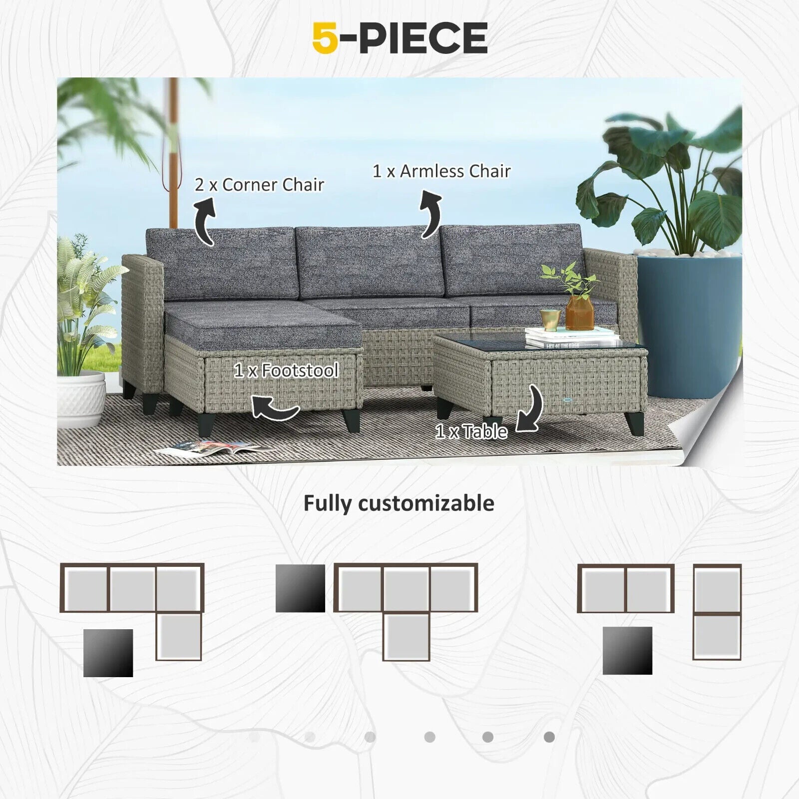 5 Piece Rattan Patio Furniture Set with Corner Sofa Footstools & Table Dark Grey - Home and Garden Furniture Shop - #rustic - furniture#