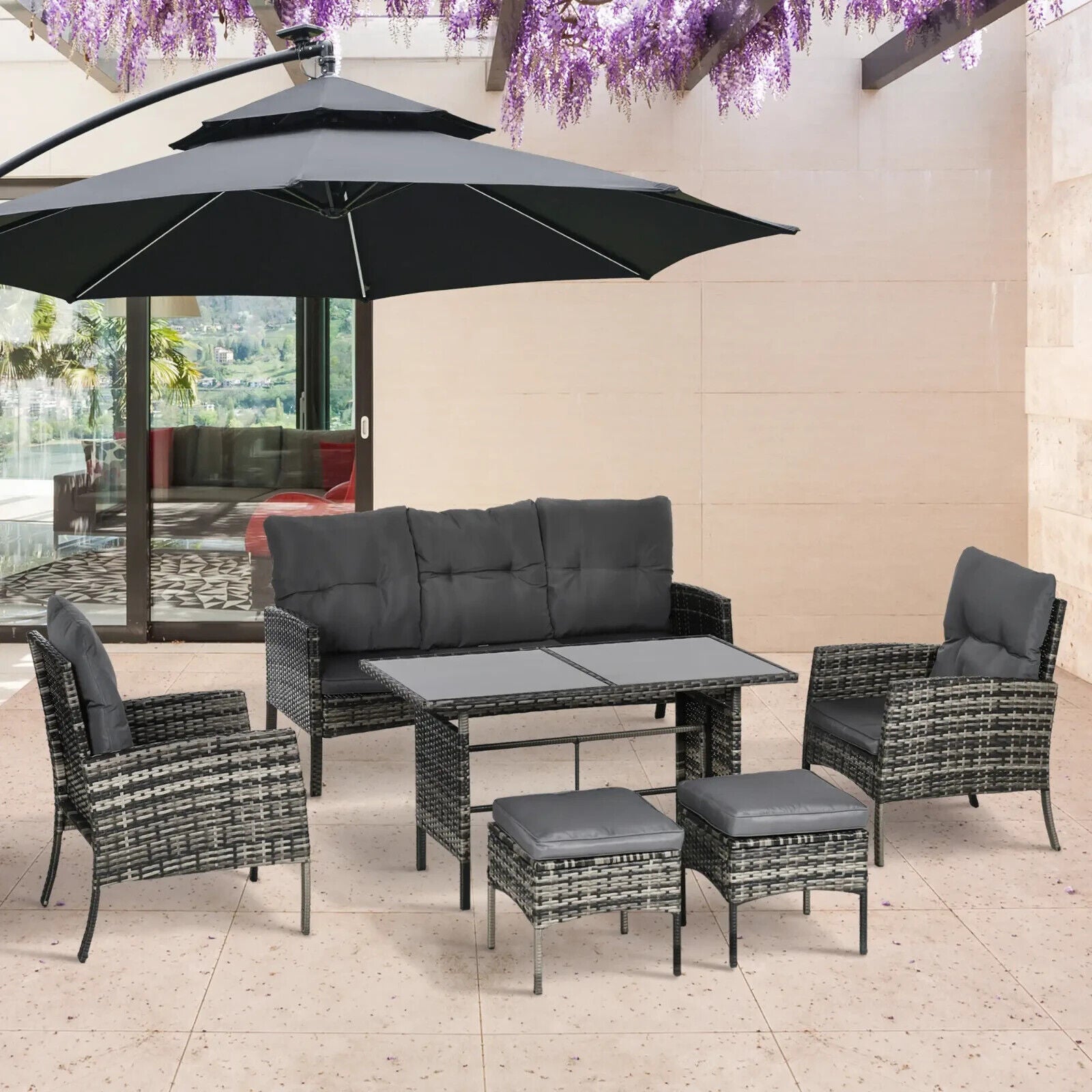 5 - Seater Rattan Garden Furniture Set with Sofa Chairs Footstools and Glass Table - Home and Garden Furniture Shop - #rustic - furniture#