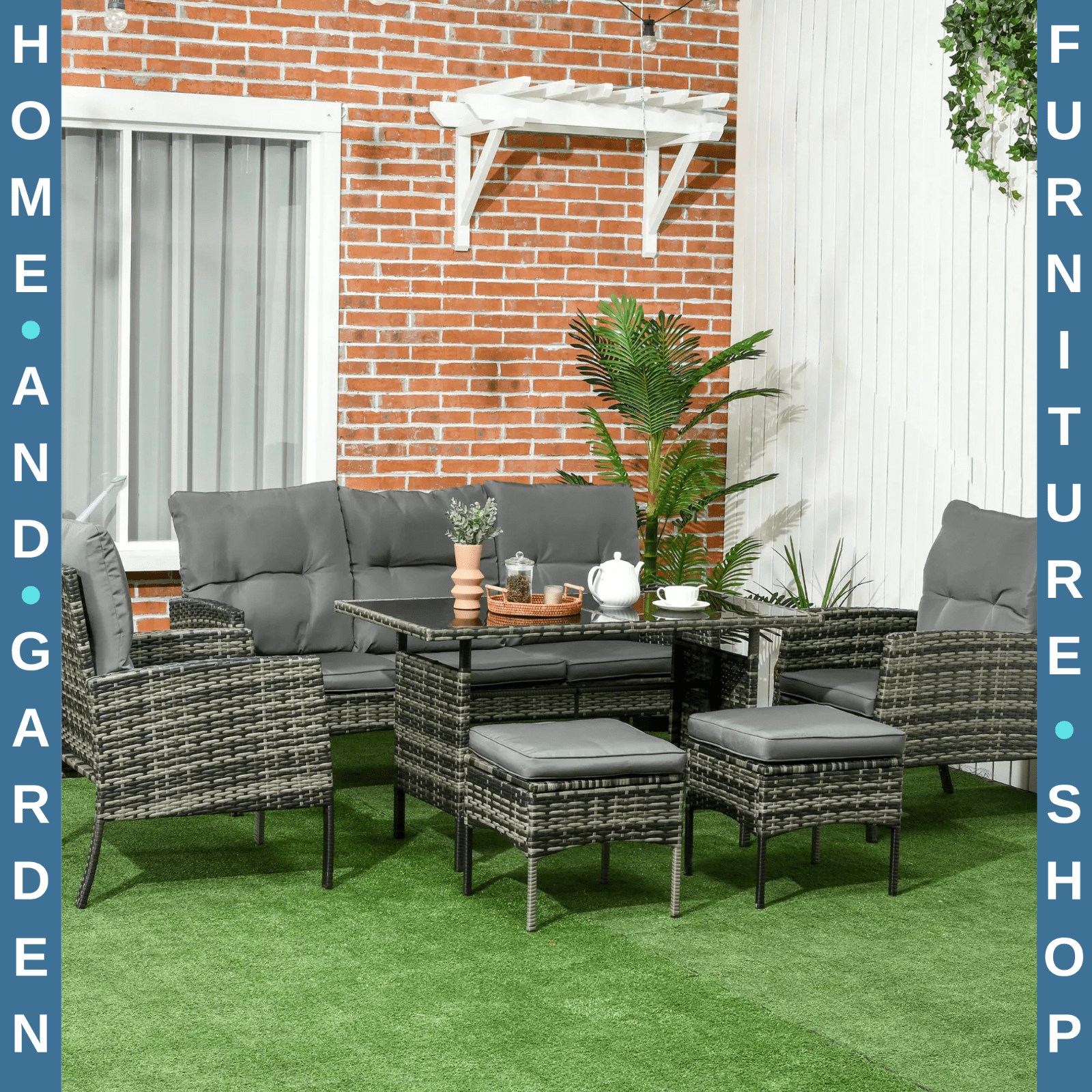 5 - Seater Rattan Garden Furniture Set with Sofa Chairs Footstools and Glass Table - Home and Garden Furniture Shop - #rustic - furniture#