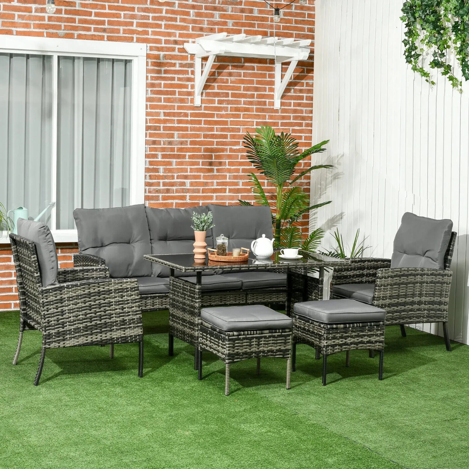 5 - Seater Rattan Garden Furniture Set with Sofa Chairs Footstools and Glass Table - Home and Garden Furniture Shop - #rustic - furniture#
