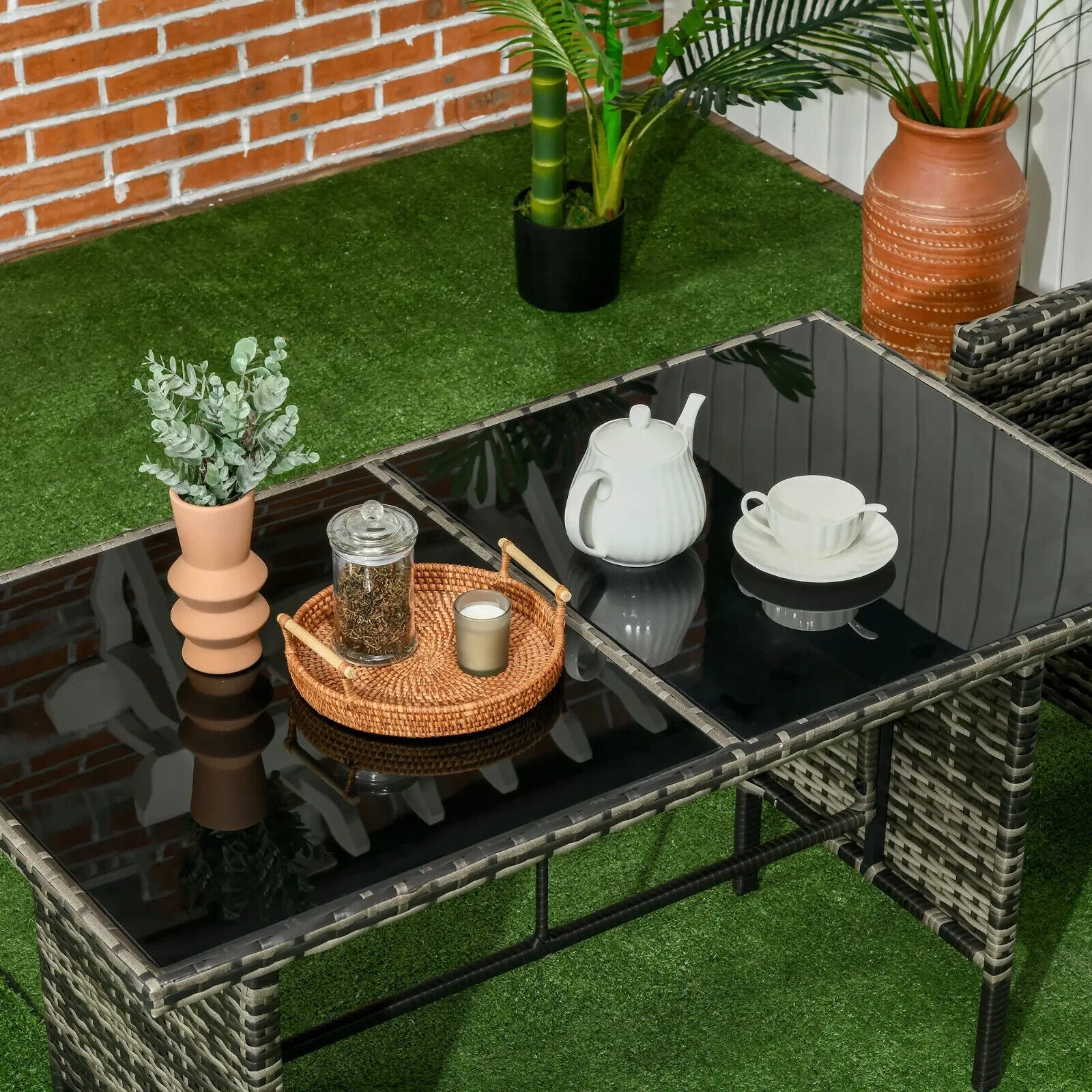 5 - Seater Rattan Garden Furniture Set with Sofa Chairs Footstools and Glass Table - Home and Garden Furniture Shop - #rustic - furniture#