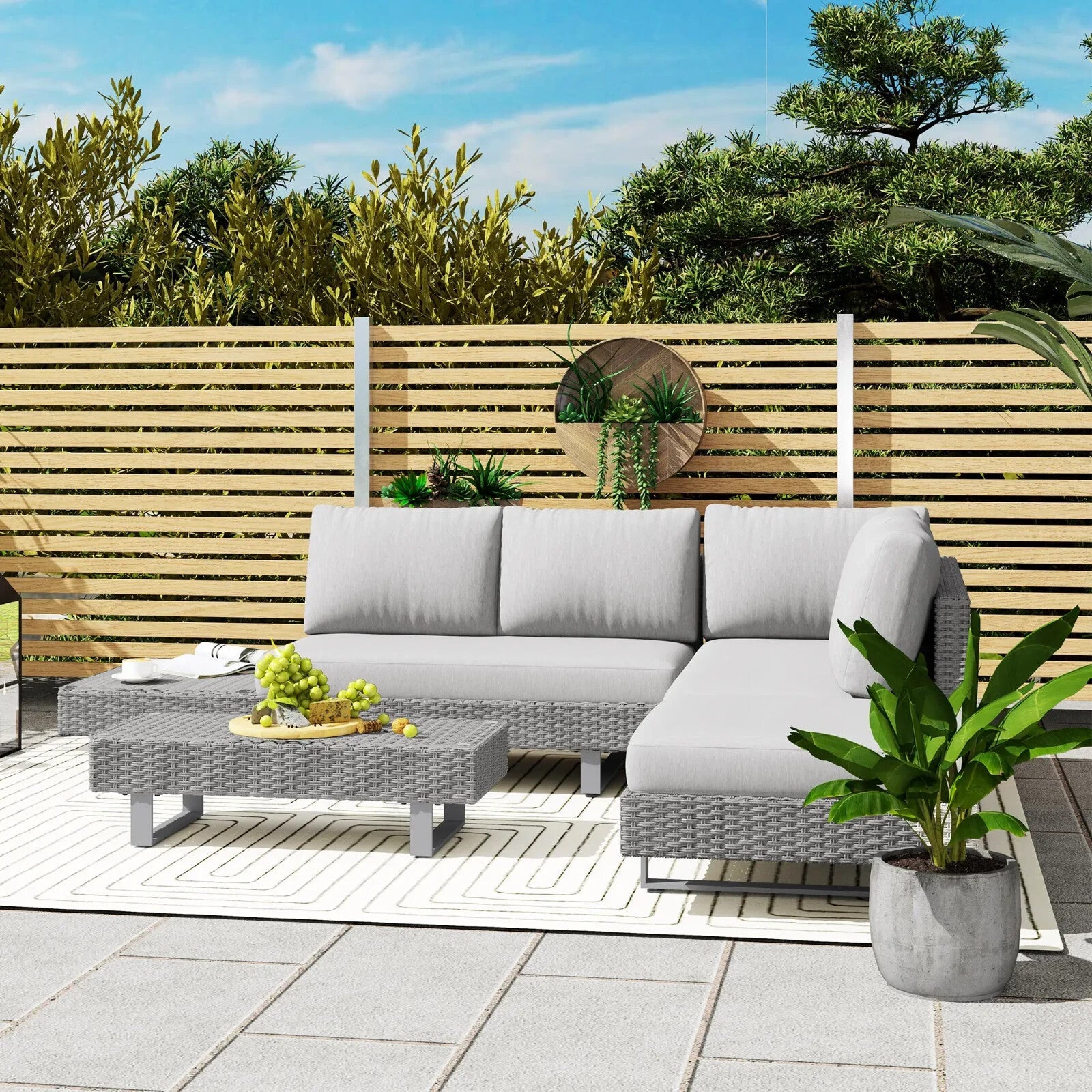 5 Seater Rattan Sofa Set Patio Furniture with Cushions and Tea Table Light Grey - Home and Garden Furniture Shop - rustic - furniture