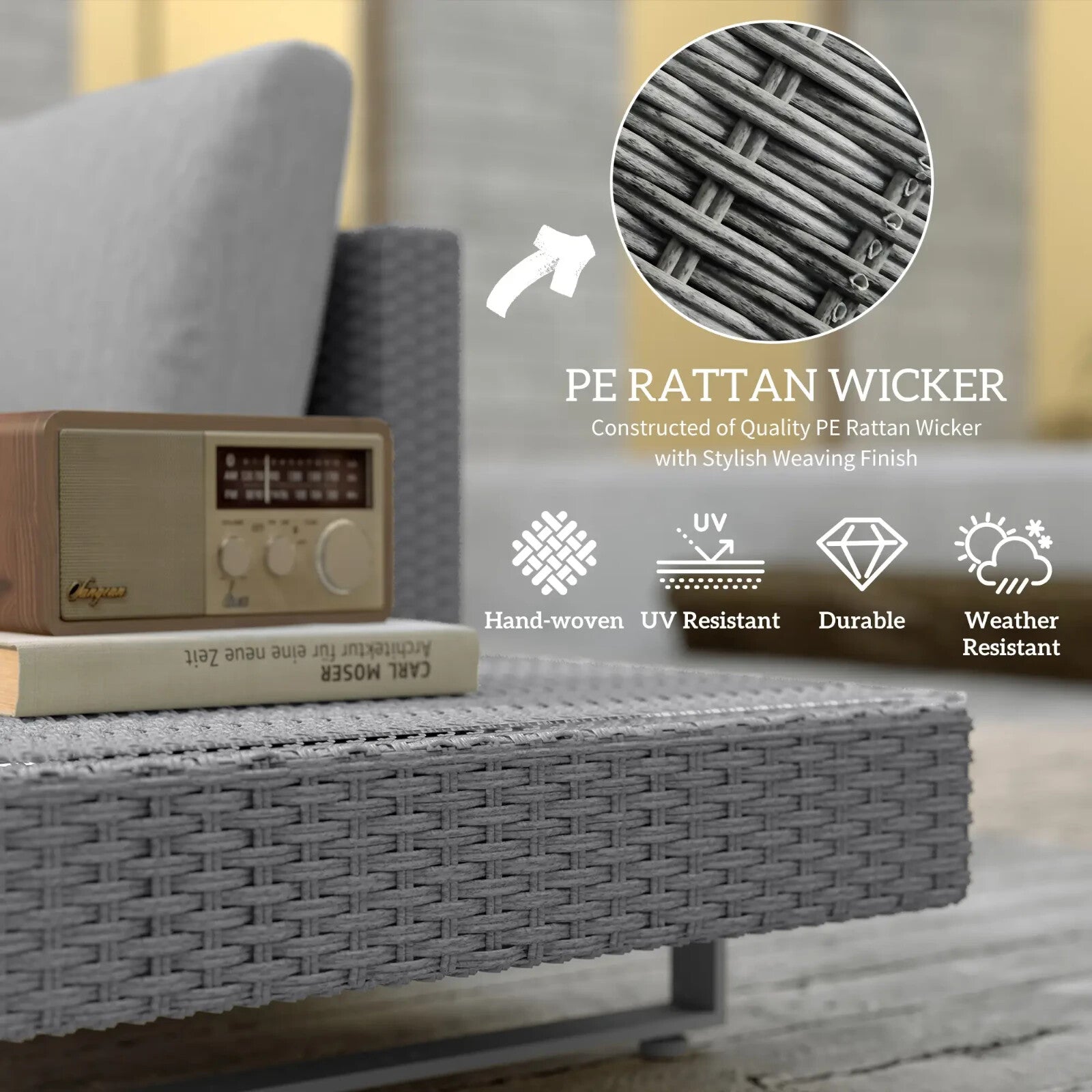 5 Seater Rattan Sofa Set Patio Furniture with Cushions and Tea Table Light Grey - Home and Garden Furniture Shop - rustic - furniture