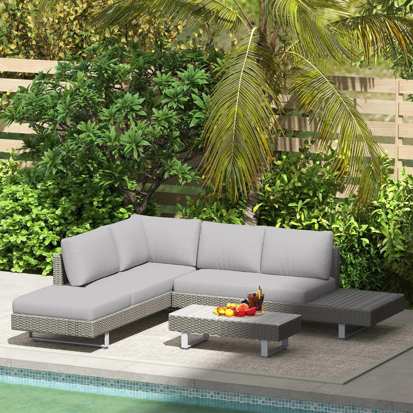 5 Seater Rattan Sofa Set Patio Furniture with Cushions and Tea Table Light Grey - Home and Garden Furniture Shop - rustic - furniture