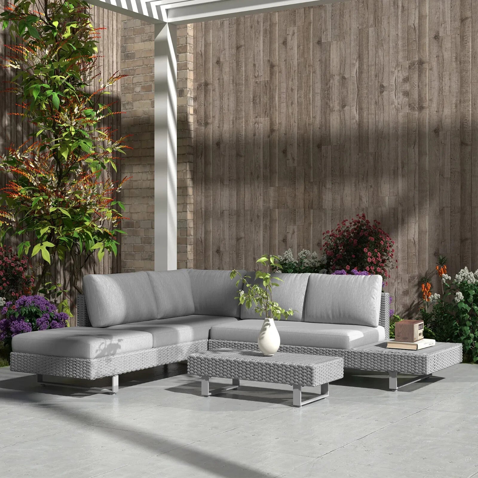 5 Seater Rattan Sofa Set Patio Furniture with Cushions and Tea Table Light Grey - Home and Garden Furniture Shop - rustic - furniture