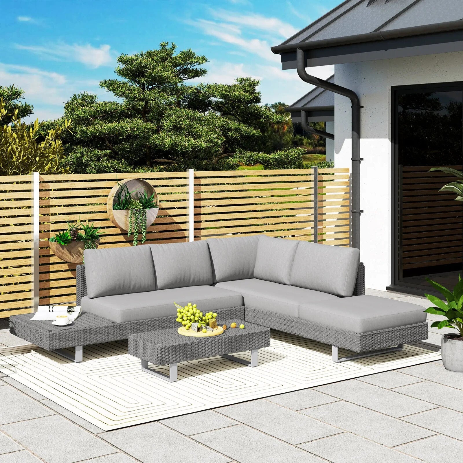 5 Seater Rattan Sofa Set Patio Furniture with Cushions and Tea Table Light Grey - Home and Garden Furniture Shop - rustic - furniture