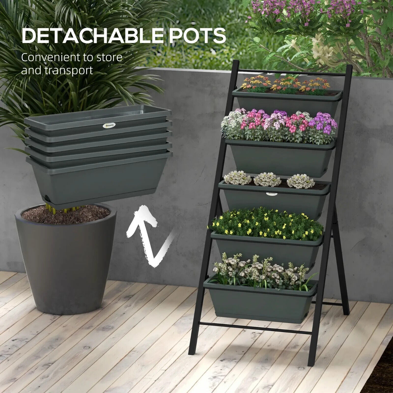 5 Tier Vertical Raised Garden Planter w/ Containers Outdoor Stand for Vegetables - Home and Garden Furniture Shop - #rustic - furniture#