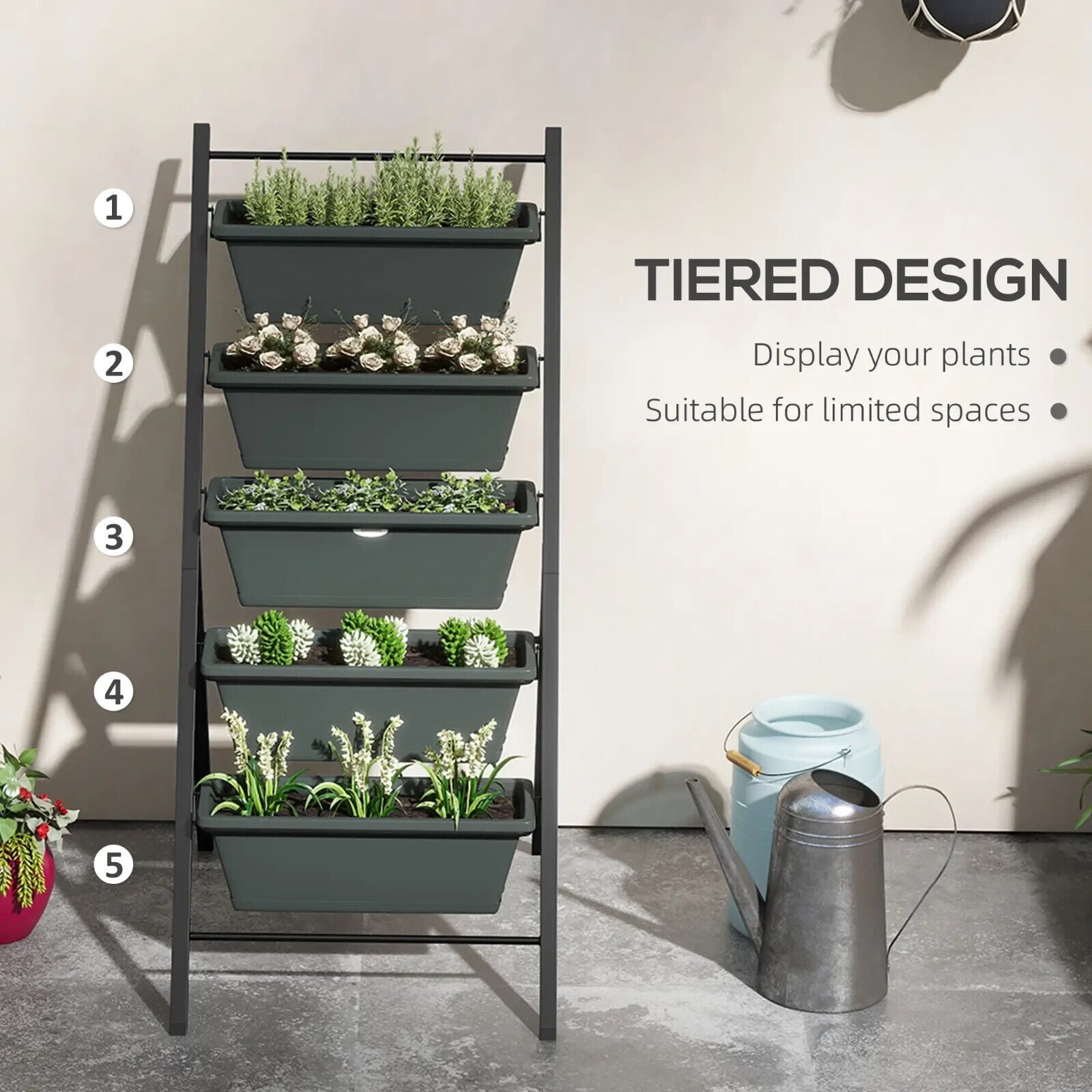 5 Tier Vertical Raised Garden Planter w/ Containers Outdoor Stand for Vegetables - Home and Garden Furniture Shop - #rustic - furniture#