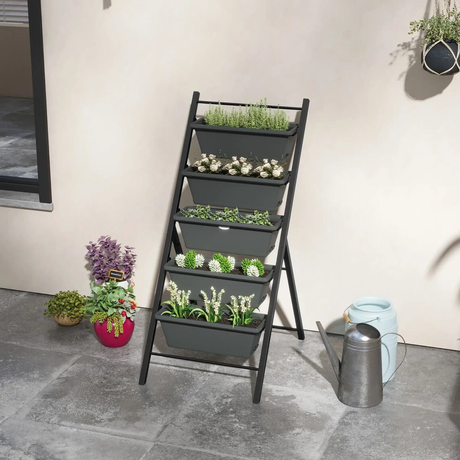 5 Tier Vertical Raised Garden Planter w/ Containers Outdoor Stand for Vegetables - Home and Garden Furniture Shop - #rustic - furniture#