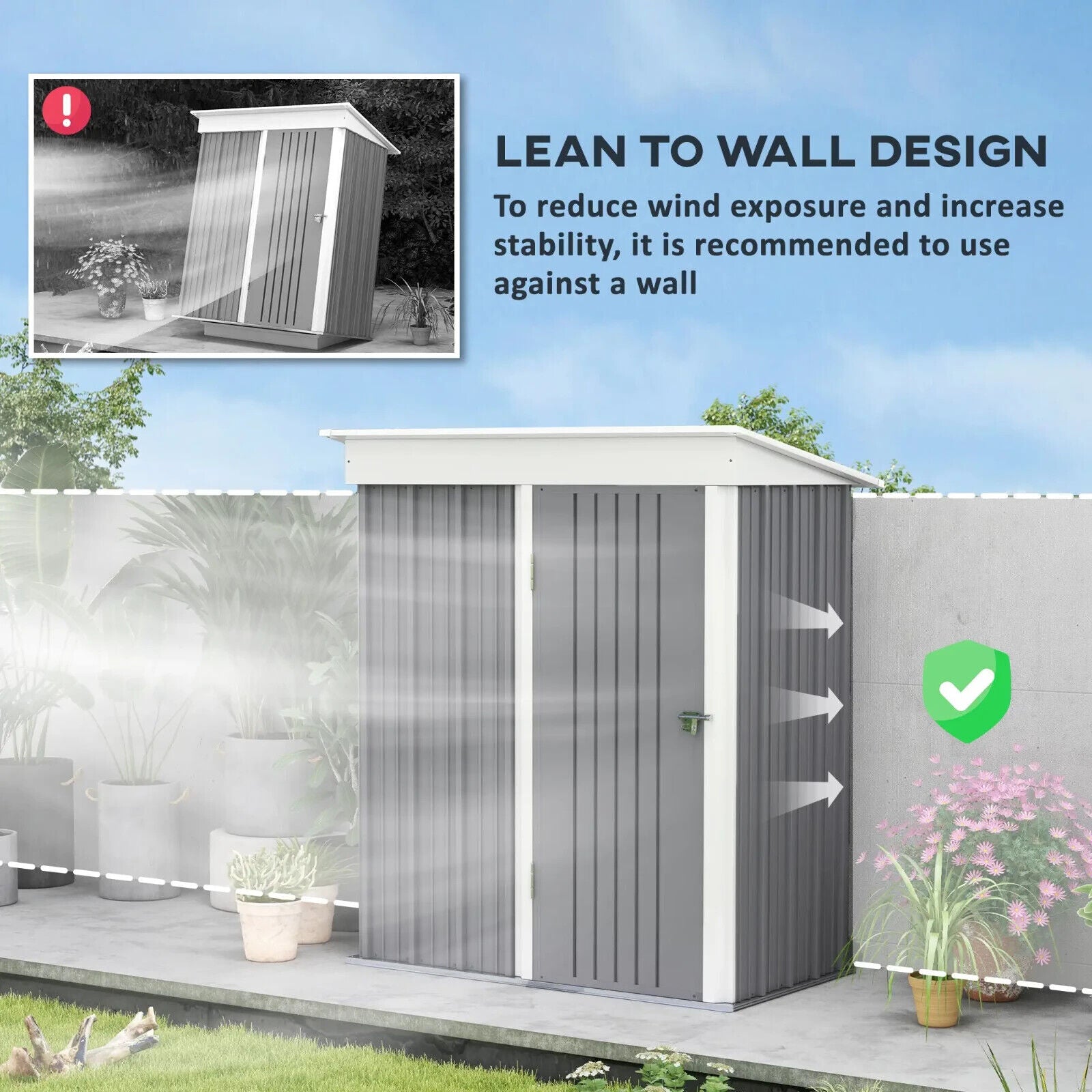 5 x 3 x 6ft Metal Garden Shed Outdoor Storage for Tools Motorbike w/ Shelf - Home and Garden Furniture Shop - #rustic - furniture#