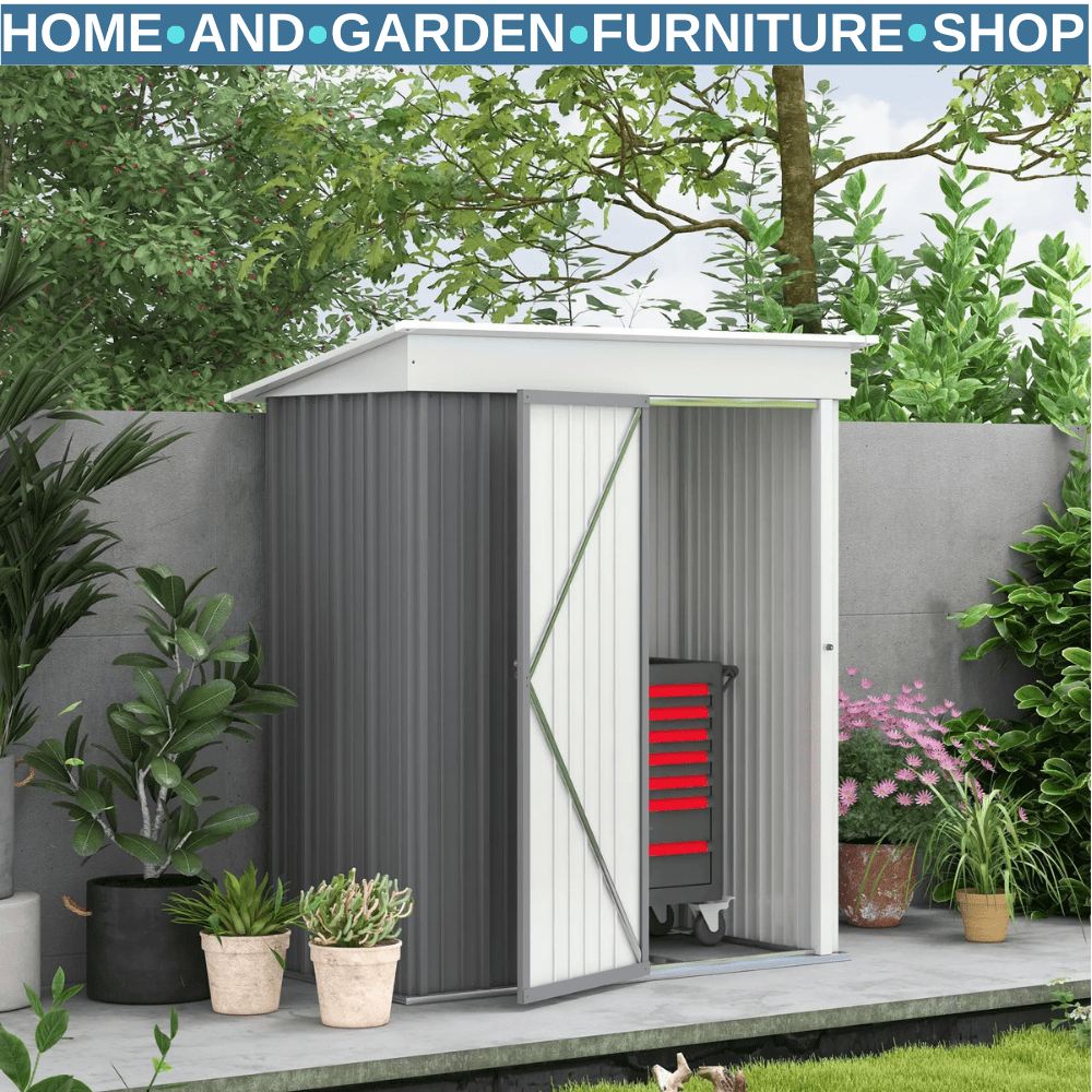 5 x 3 x 6ft Metal Garden Shed Outdoor Storage for Tools Motorbike w/ Shelf - Home and Garden Furniture Shop - #rustic - furniture#