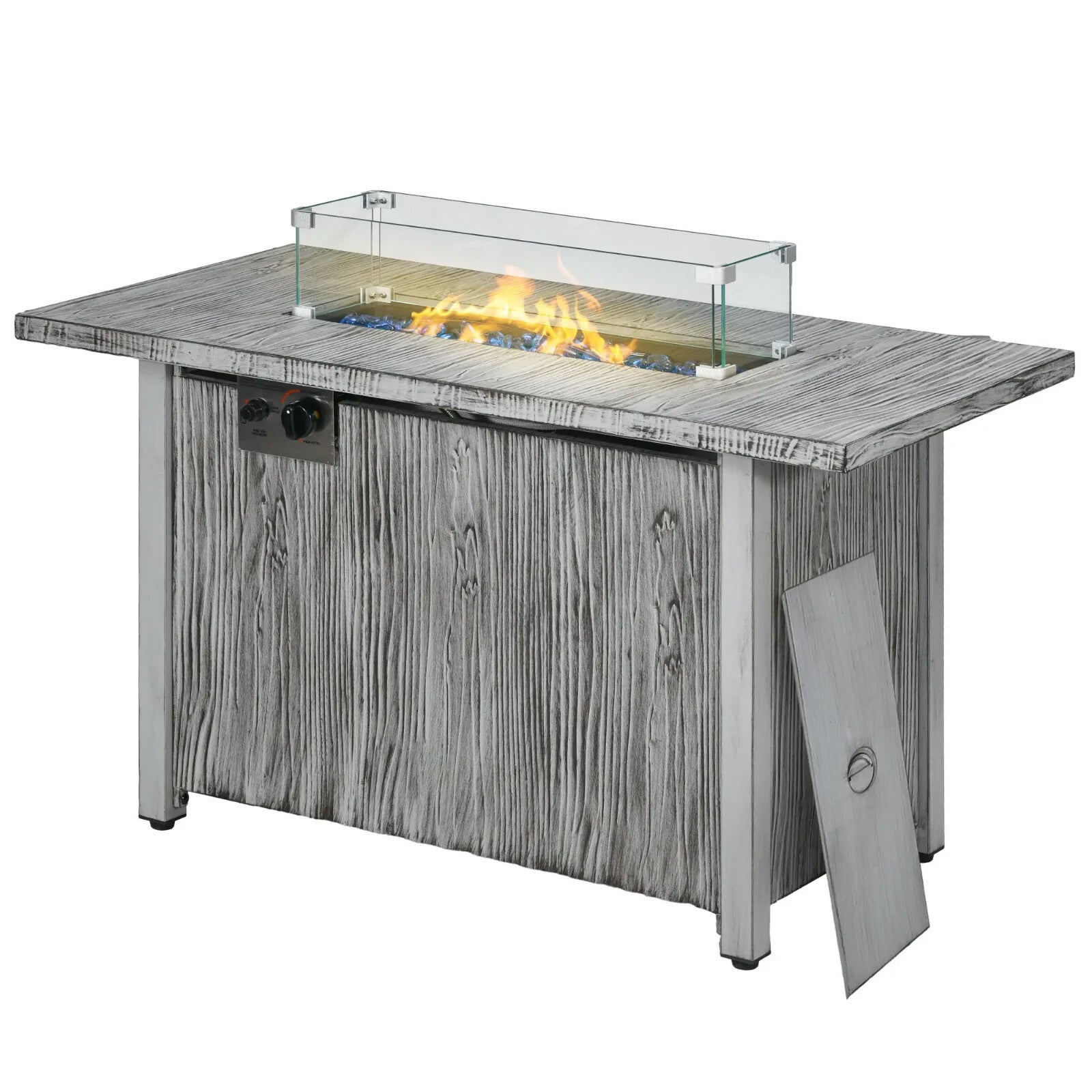 50000 BTU Gas Fire Pit Table w/ Glass Screen Beads & Cover Outdoor Patio Heater - Home and Garden Furniture Shop - rustic - furniture