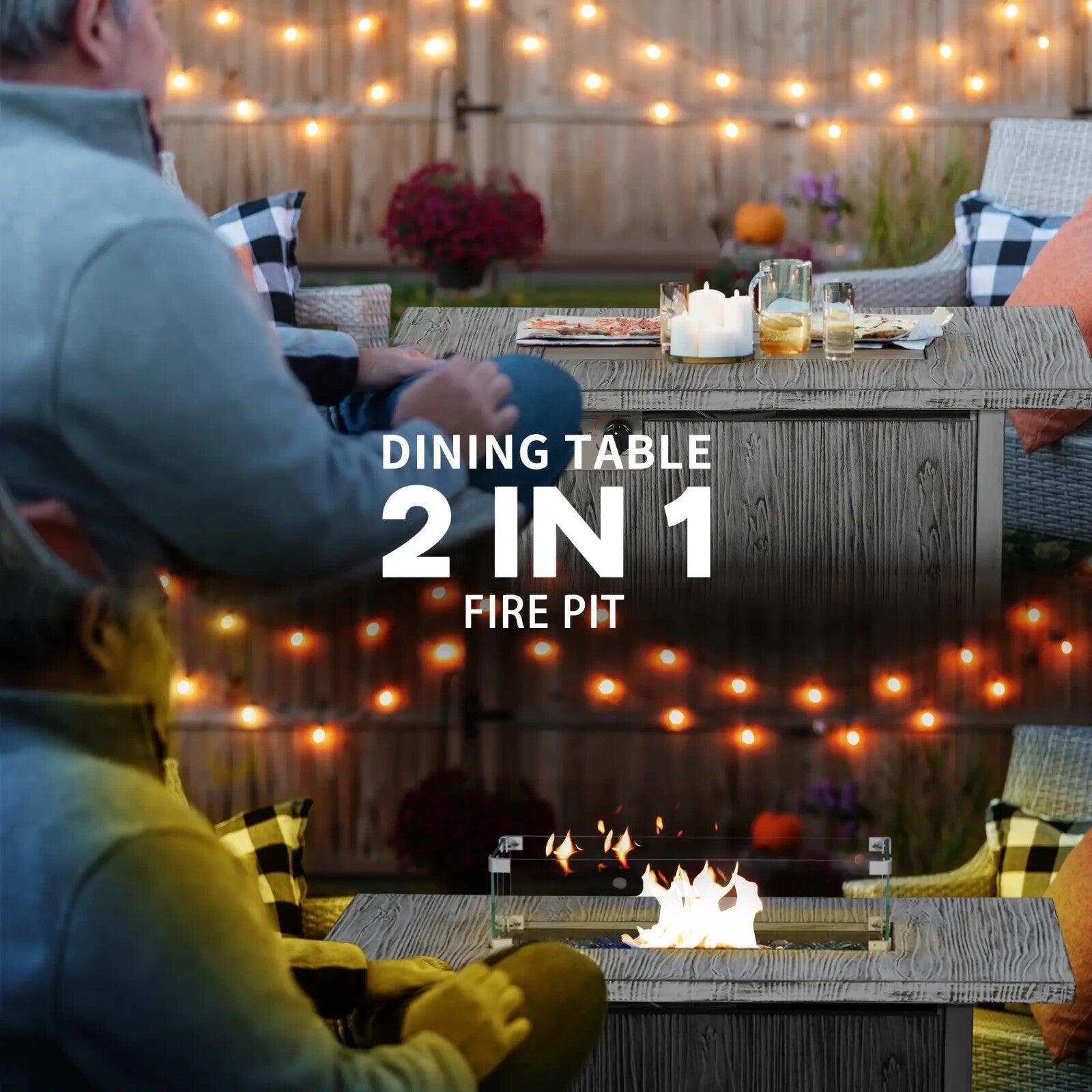 50000 BTU Gas Fire Pit Table w/ Glass Screen Beads & Cover Outdoor Patio Heater - Home and Garden Furniture Shop - rustic - furniture