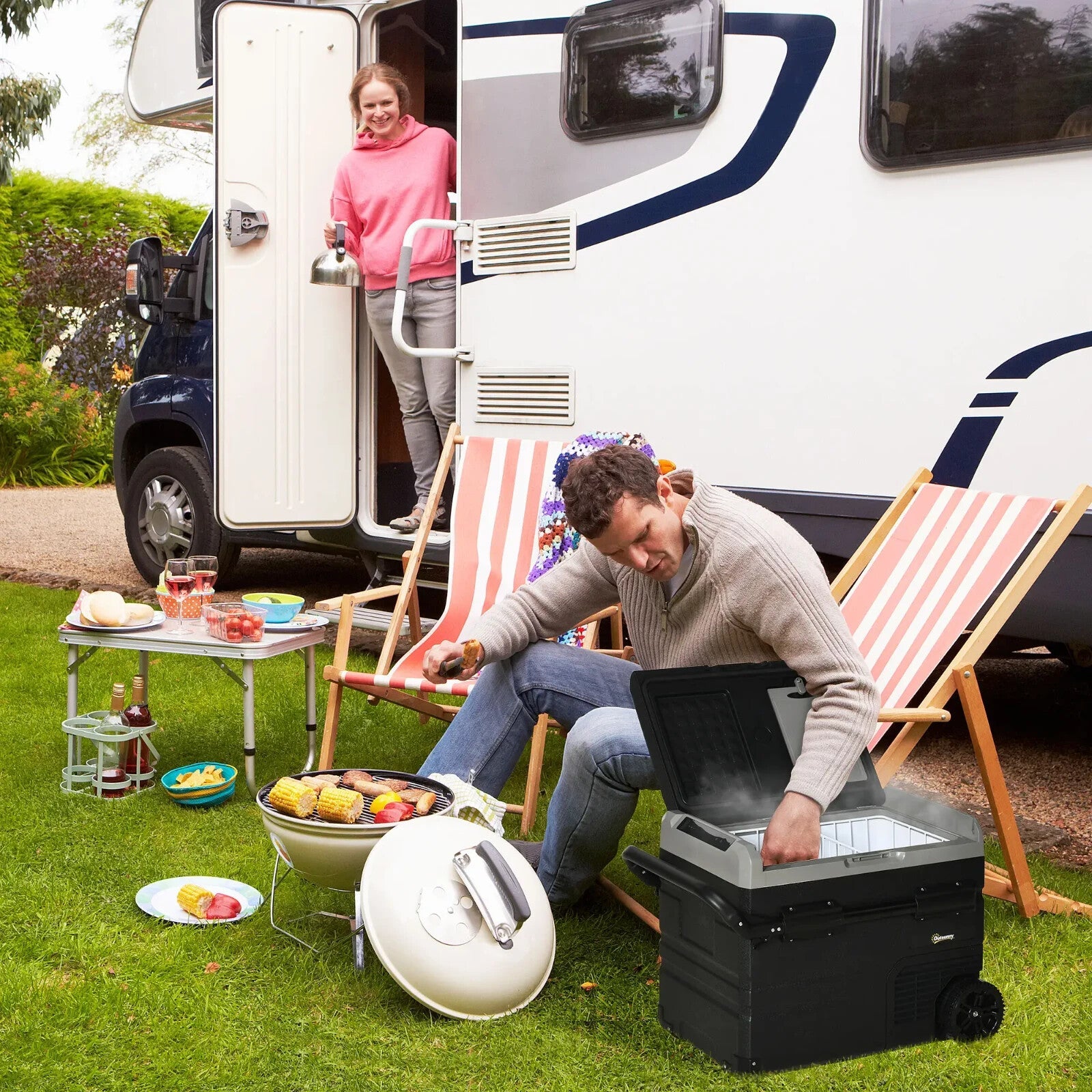 50L Portable Compressor Fridge Freezer Cooler Box with LED Light, Cup Holders - Home and Garden Furniture Shop - rustic - furniture