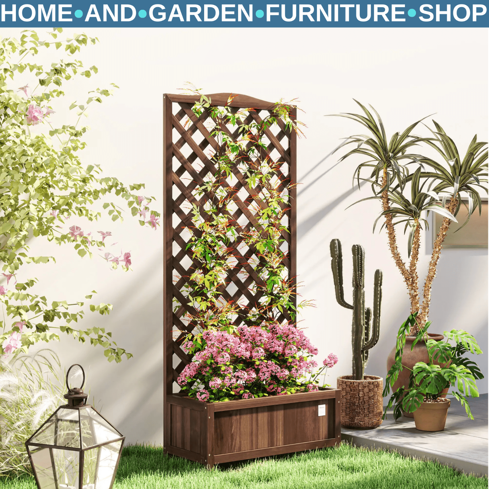 53L Wooden Garden Planter Box With Trellis Raised Bed For Climbing Plant Outdoor - Home and Garden Furniture Shop - #rustic - furniture#