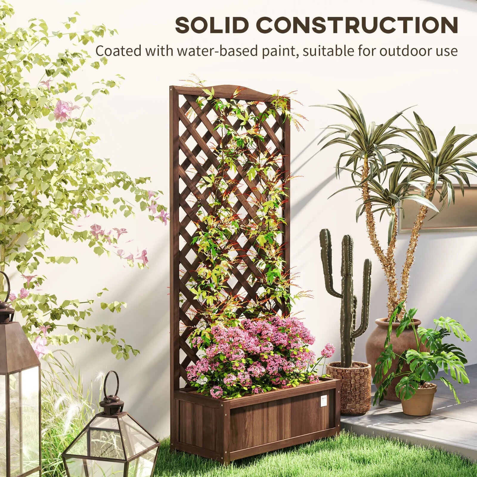 53L Wooden Garden Planter Box With Trellis Raised Bed For Climbing Plant Outdoor - Home and Garden Furniture Shop - #rustic - furniture#