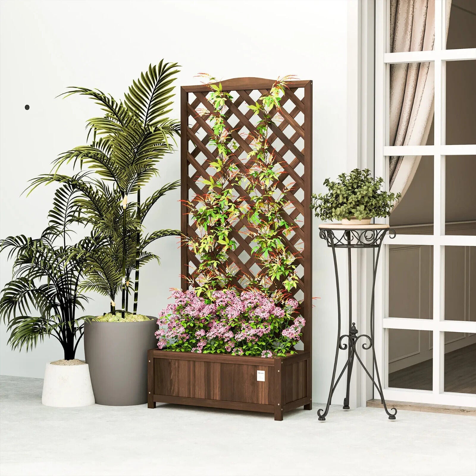 53L Wooden Garden Planter Box With Trellis Raised Bed For Climbing Plant Outdoor - Home and Garden Furniture Shop - #rustic - furniture#