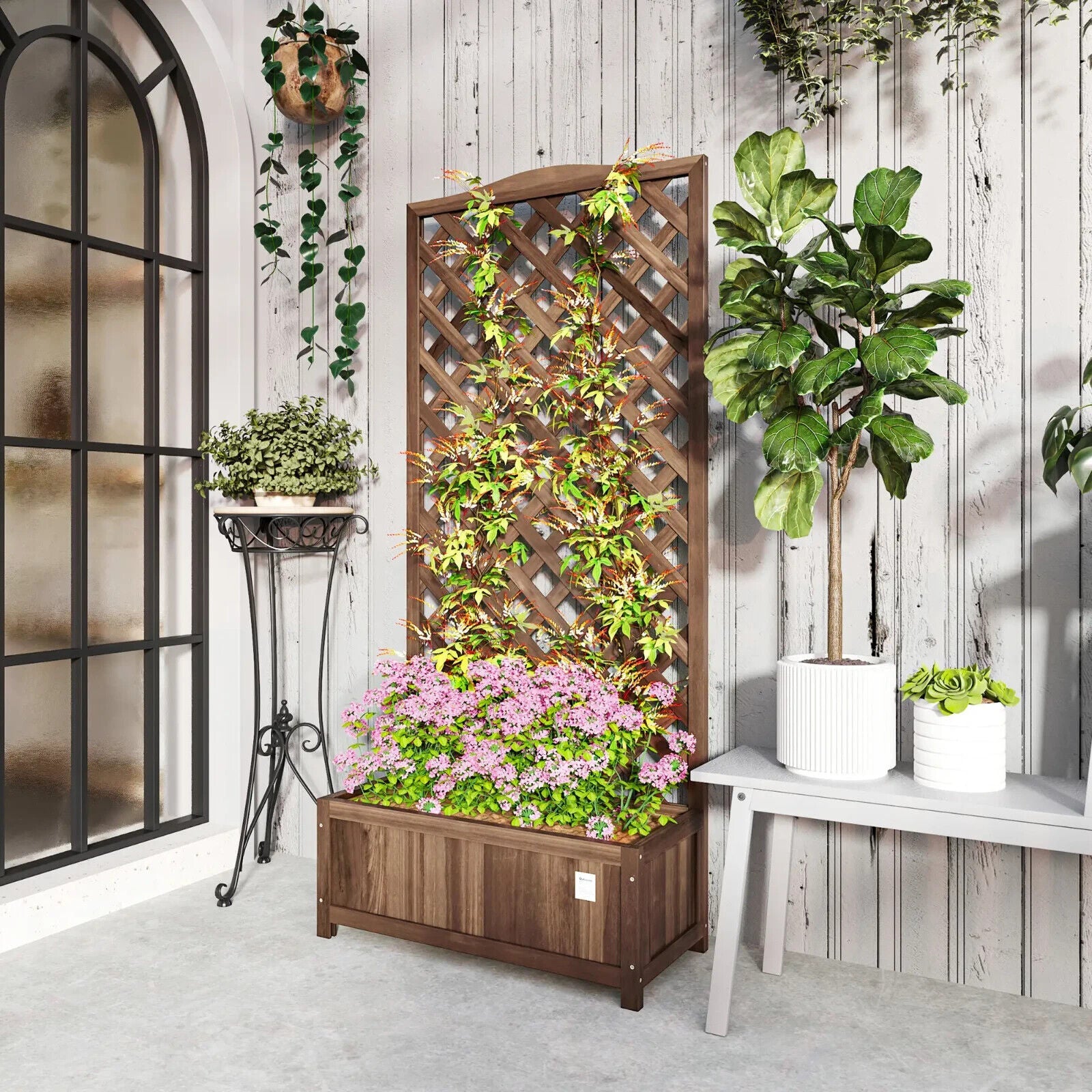 53L Wooden Garden Planter Box With Trellis Raised Bed For Climbing Plant Outdoor - Home and Garden Furniture Shop - #rustic - furniture#