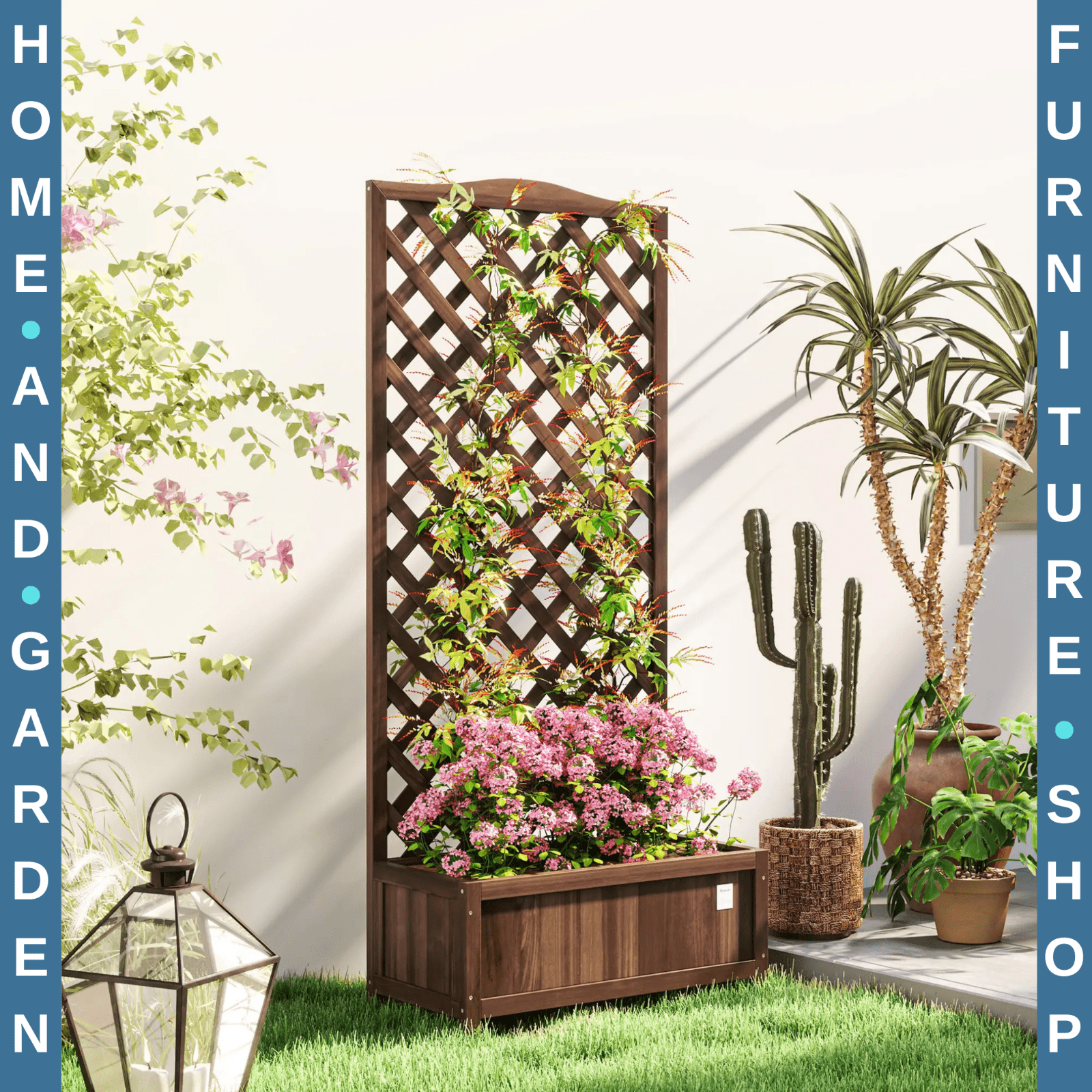 53L Wooden Garden Planter Box With Trellis Raised Bed For Climbing Plant Outdoor - Home and Garden Furniture Shop - #rustic - furniture#