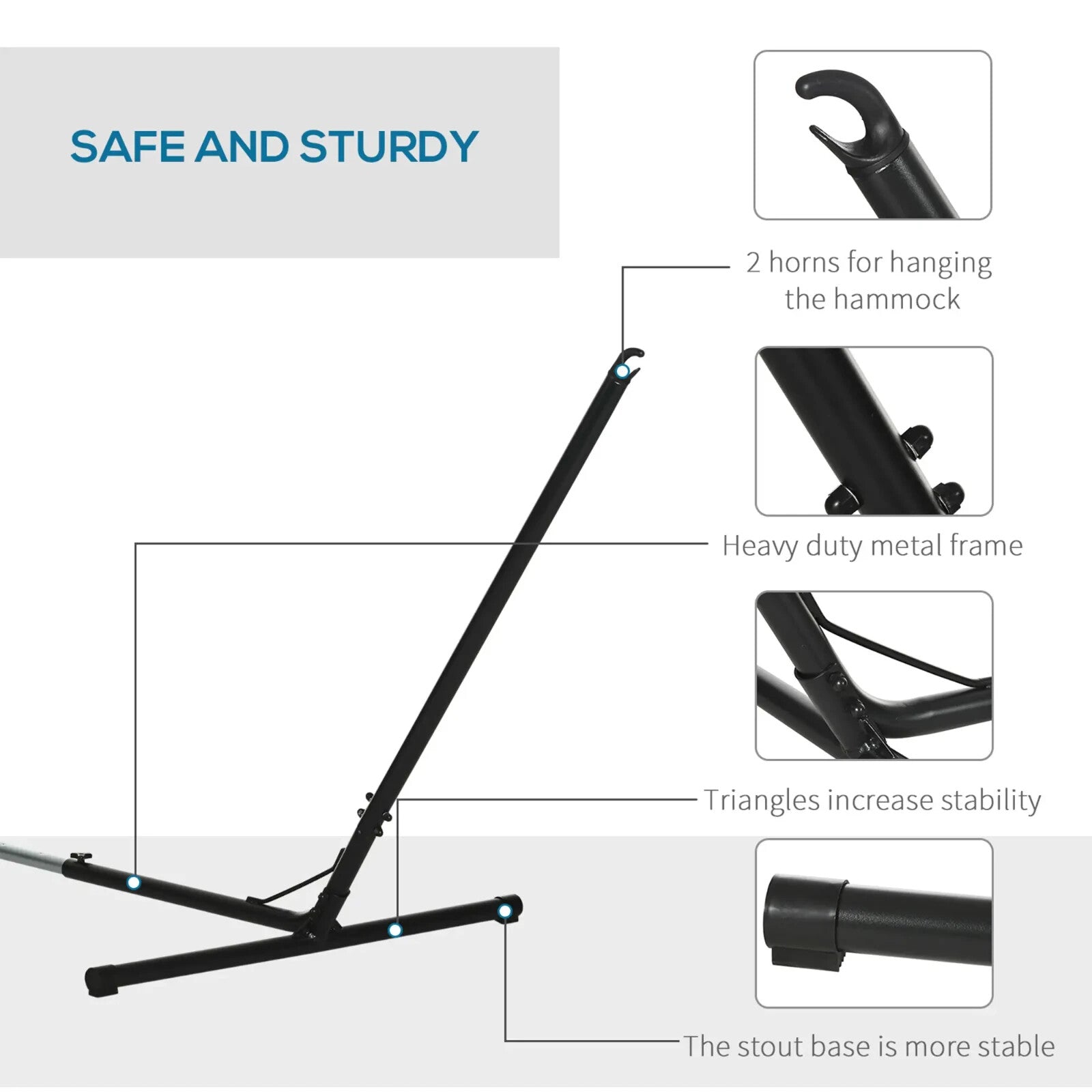Hammock Stand Powder-Coated Extra Long Adjustable Metal Frame Heavy-Duty Black