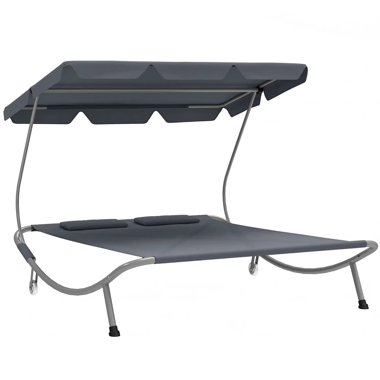 Hammock Sun Lounger 2-Seater w/ 2-Padded Pillows & Adjustable Canopy Light Grey