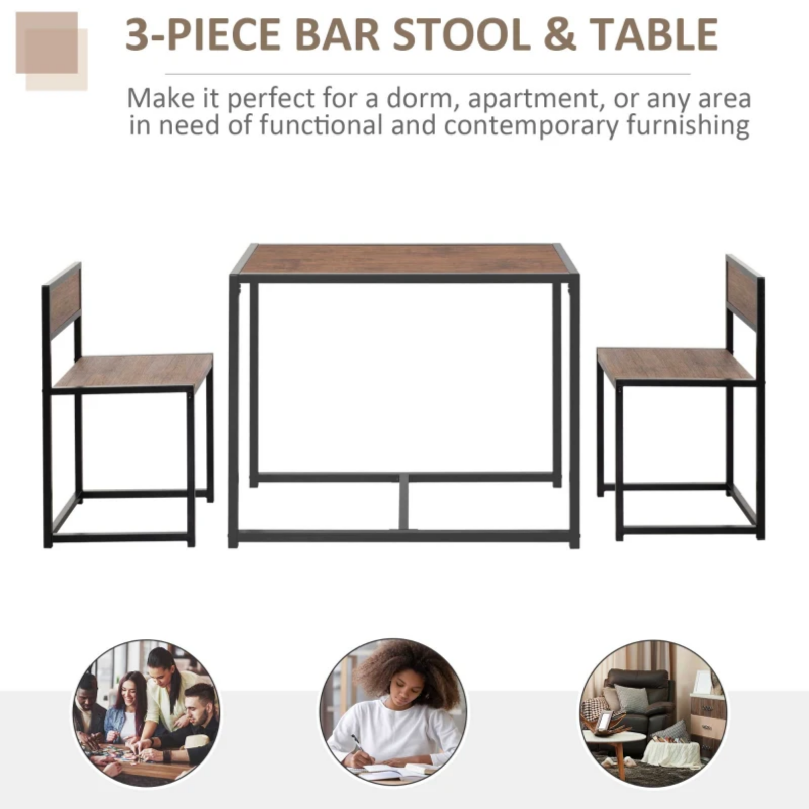 Small Dining Table 2 Chairs Set Space Saving Kitchen Breakfast Table Metal Legs