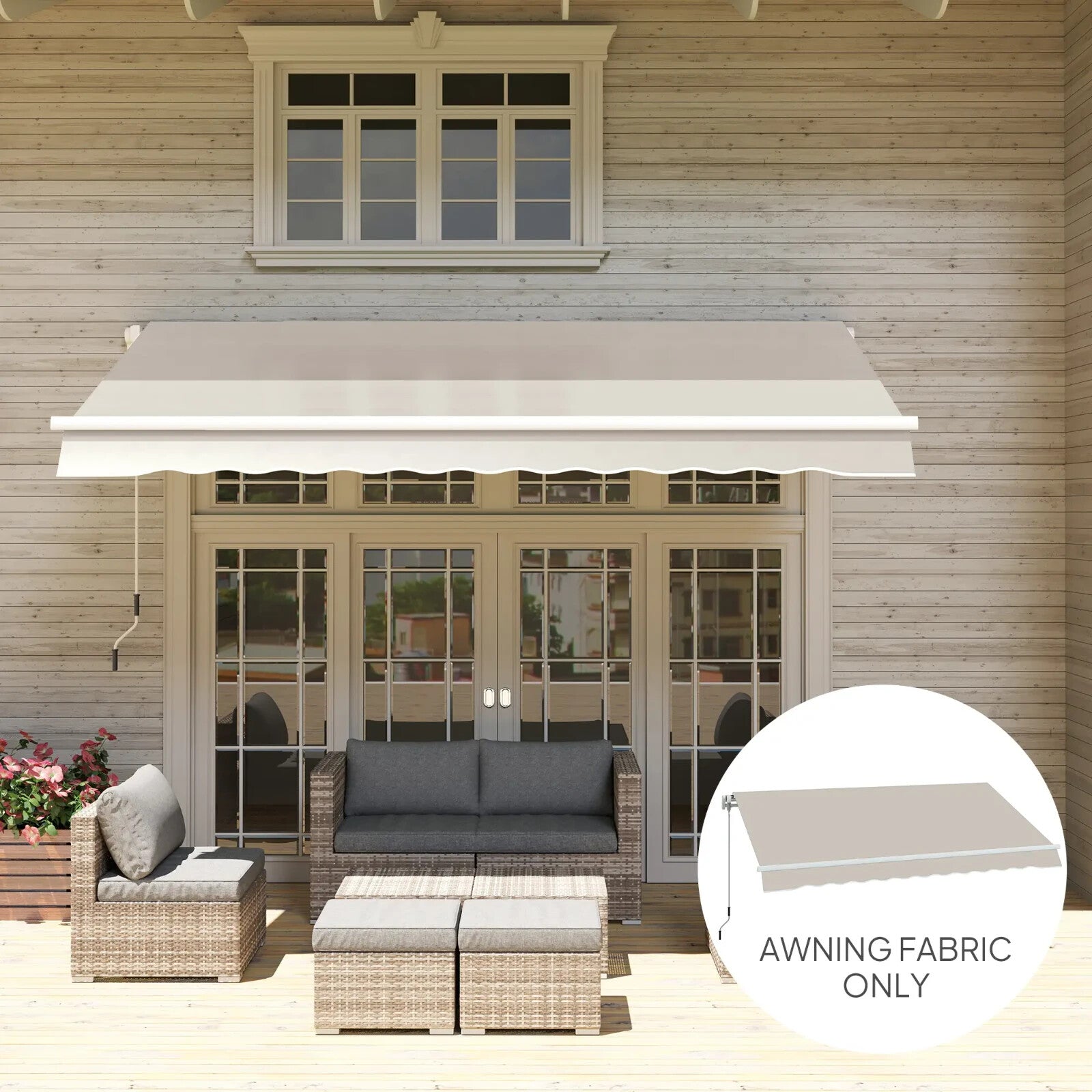 Awning Replacement Canopy Fabric Only Shade Cover Water Resistant Cream White