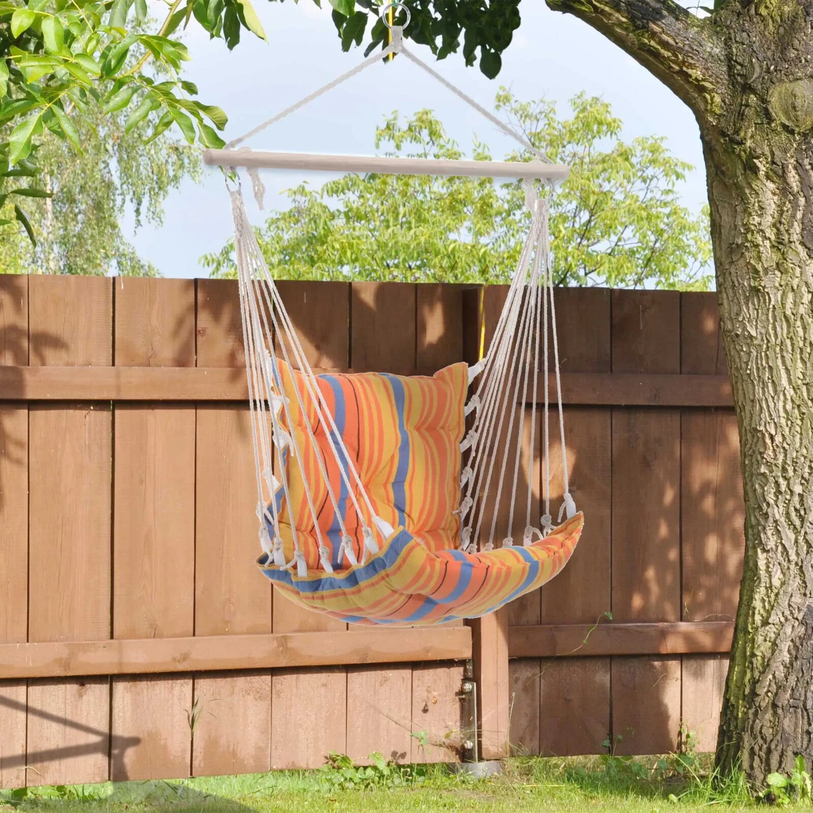 Hammock Hanging Chair with Cushioned, Soft Thick Padded Seat & Backrest Orange