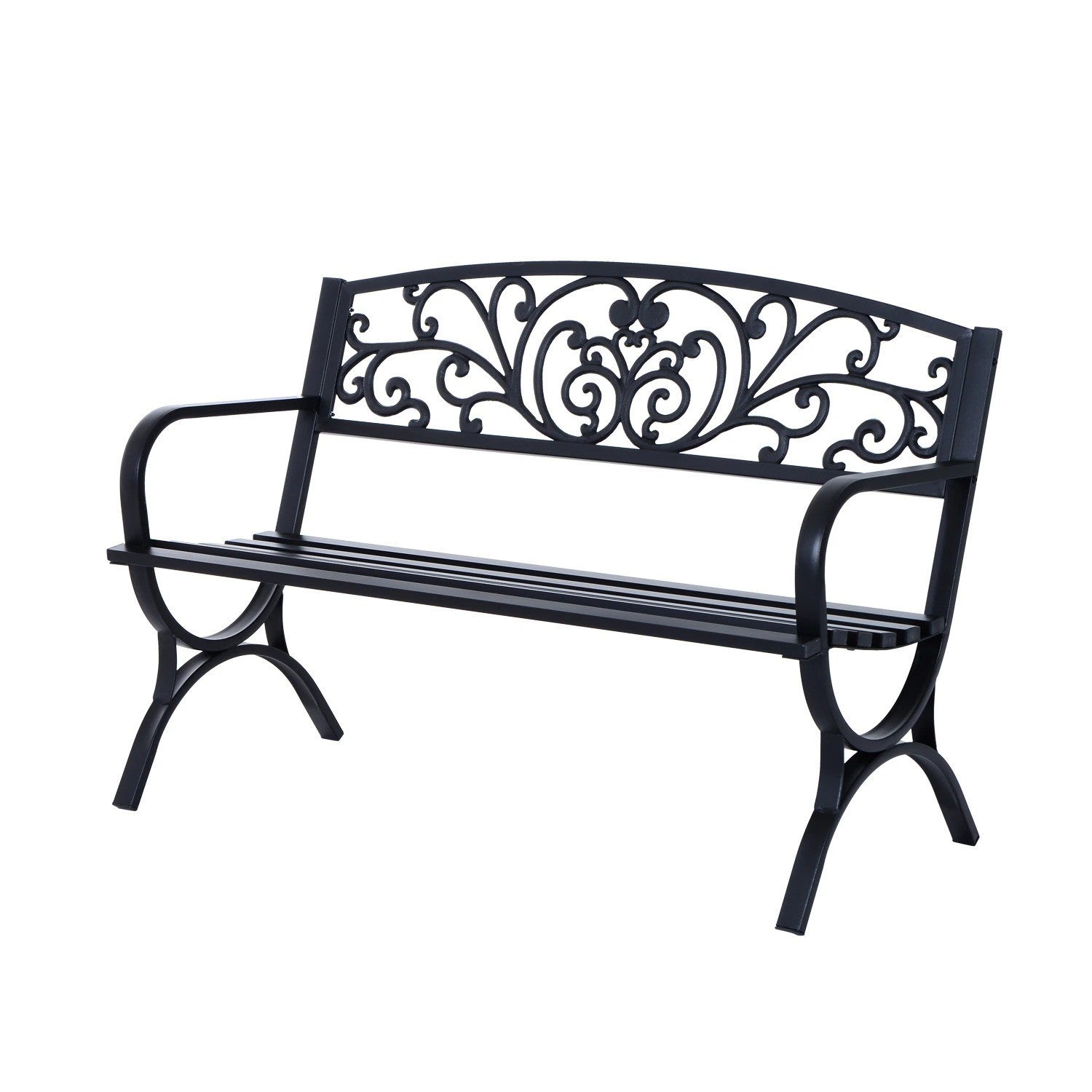 2 Seater Black Metal Garden Bench Seat Outdoor Seating Chair Patio Furniture New