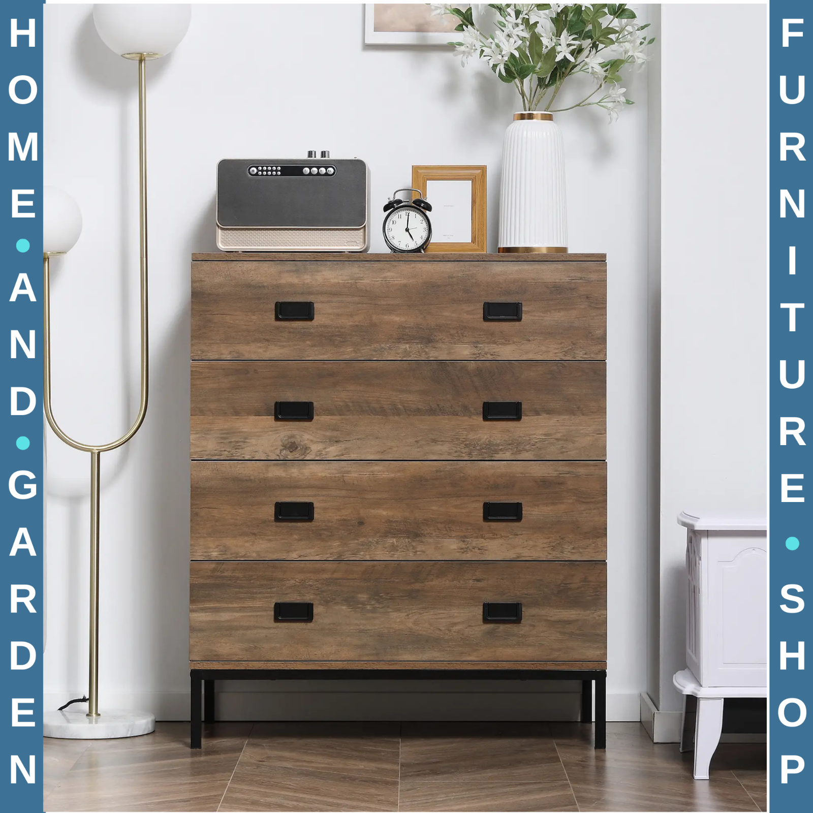 Industrial Chest of Drawers 4 Drawer Dresser Storage Bedroom Cabinet Living Room