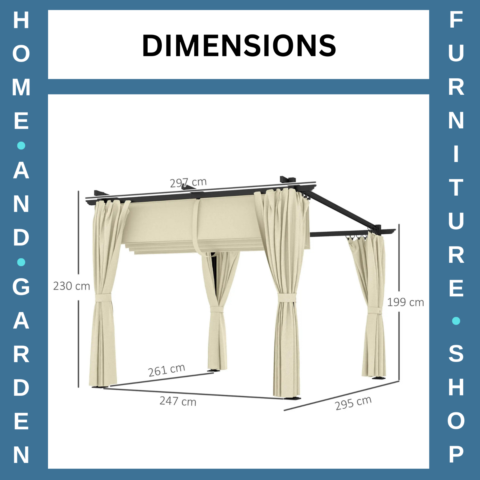 Metal Pergola 3 x 3 m Garden Gazebo Heavy Duty Frame Roof and Sidewall Sun Shade