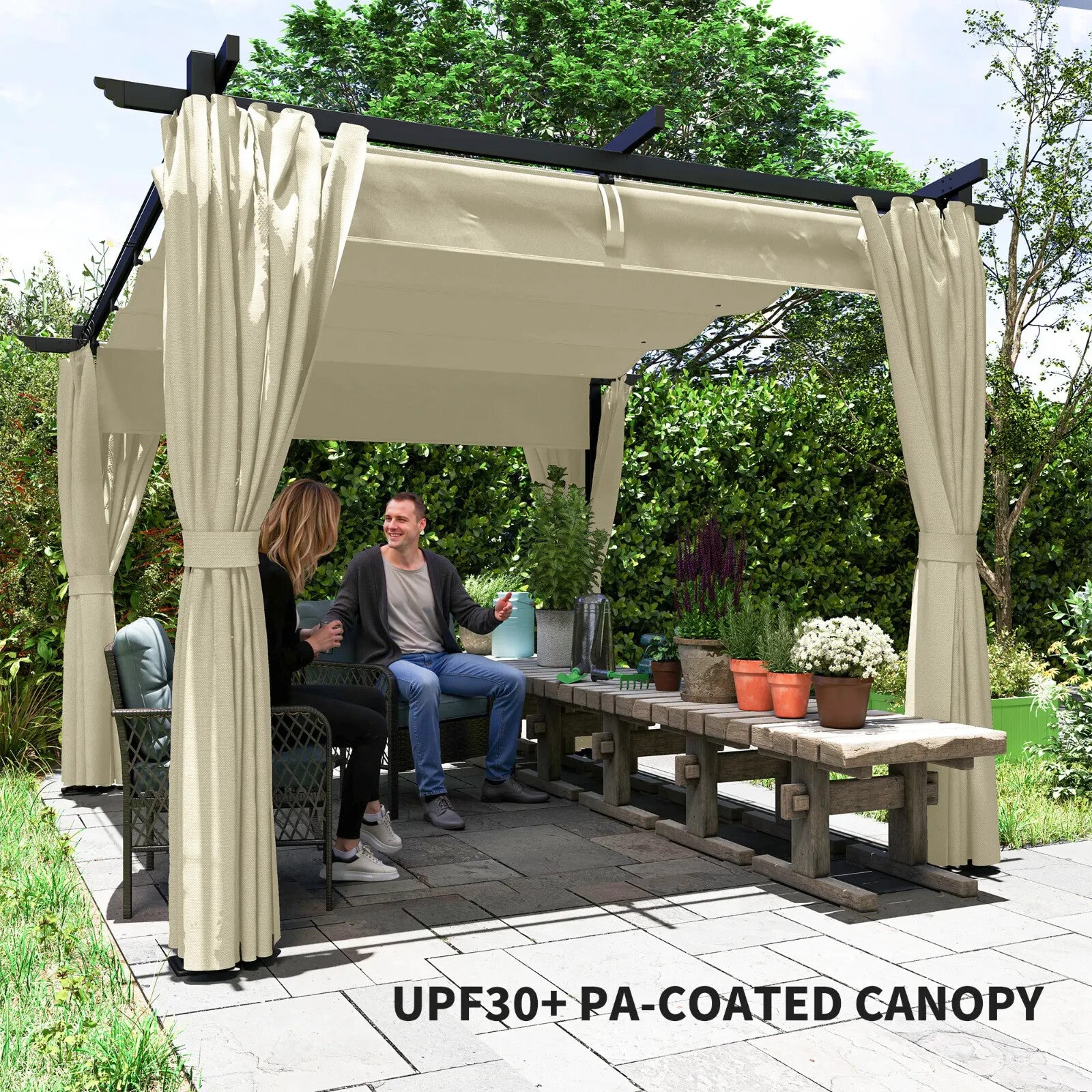 Metal Pergola 3 x 3 m Garden Gazebo Heavy Duty Frame Roof and Sidewall Sun Shade