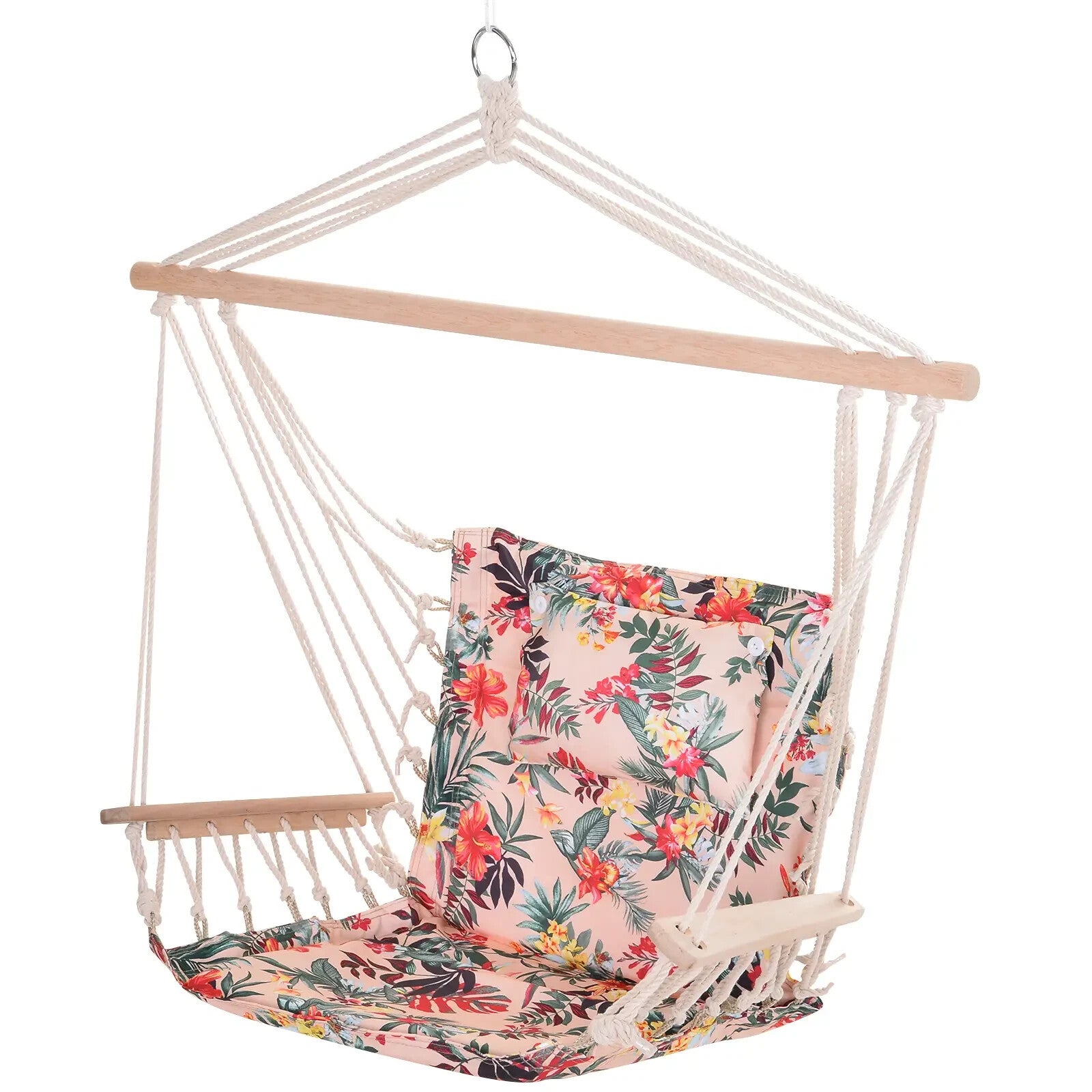 Hammock Hanging Chair Thick Rope Swing with Padded Cushion Multi-Colour Floral