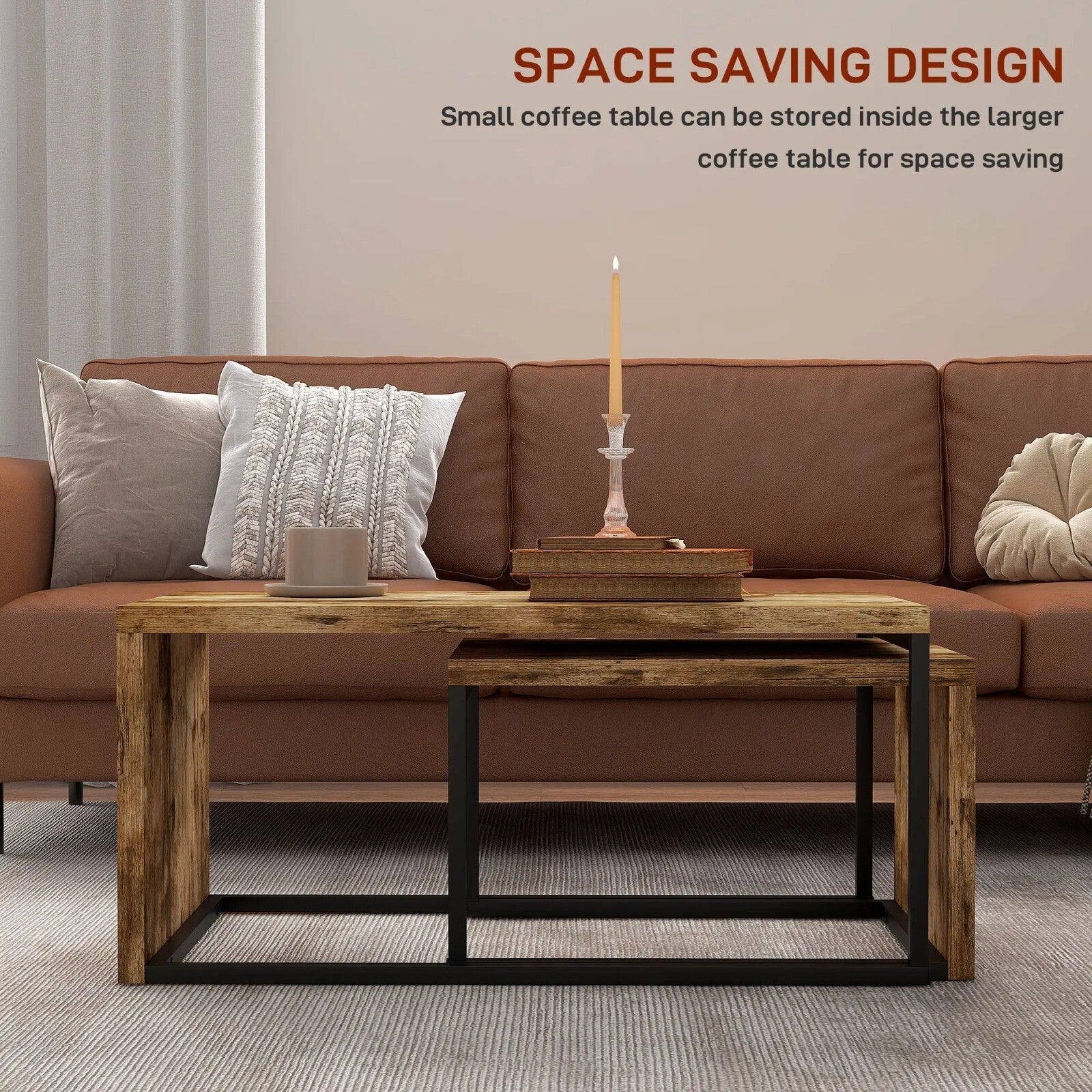 Industrial Coffee Tables Set of 2 Nesting Side Table Living Room Bedroom Rustic