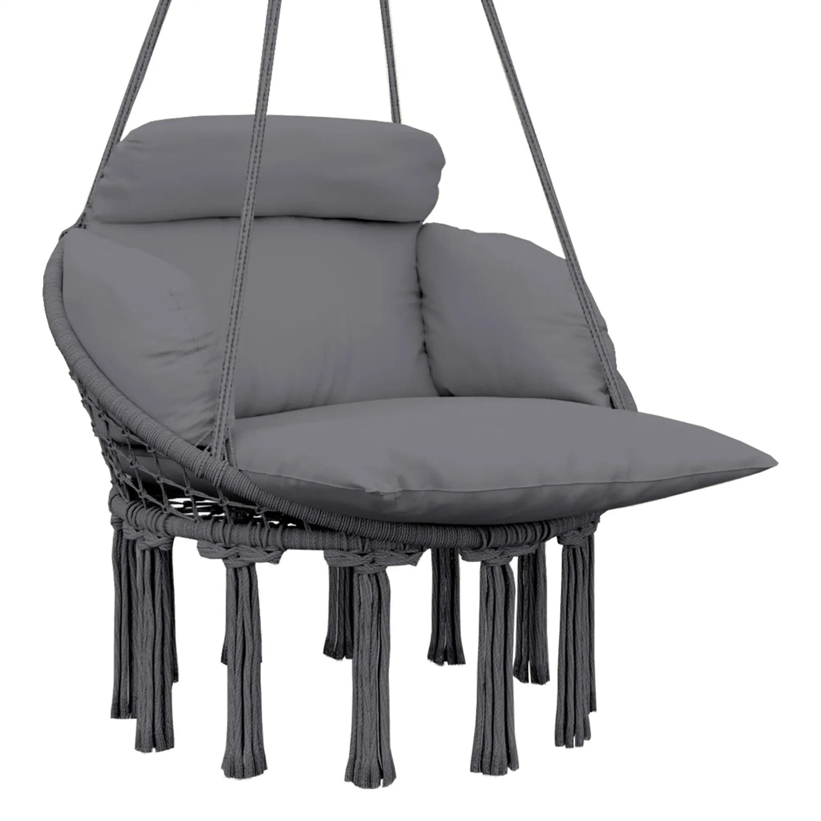 Hammock Hanging Chair Rope Boho Style Swing with Soft Padded Cushion Dark Grey